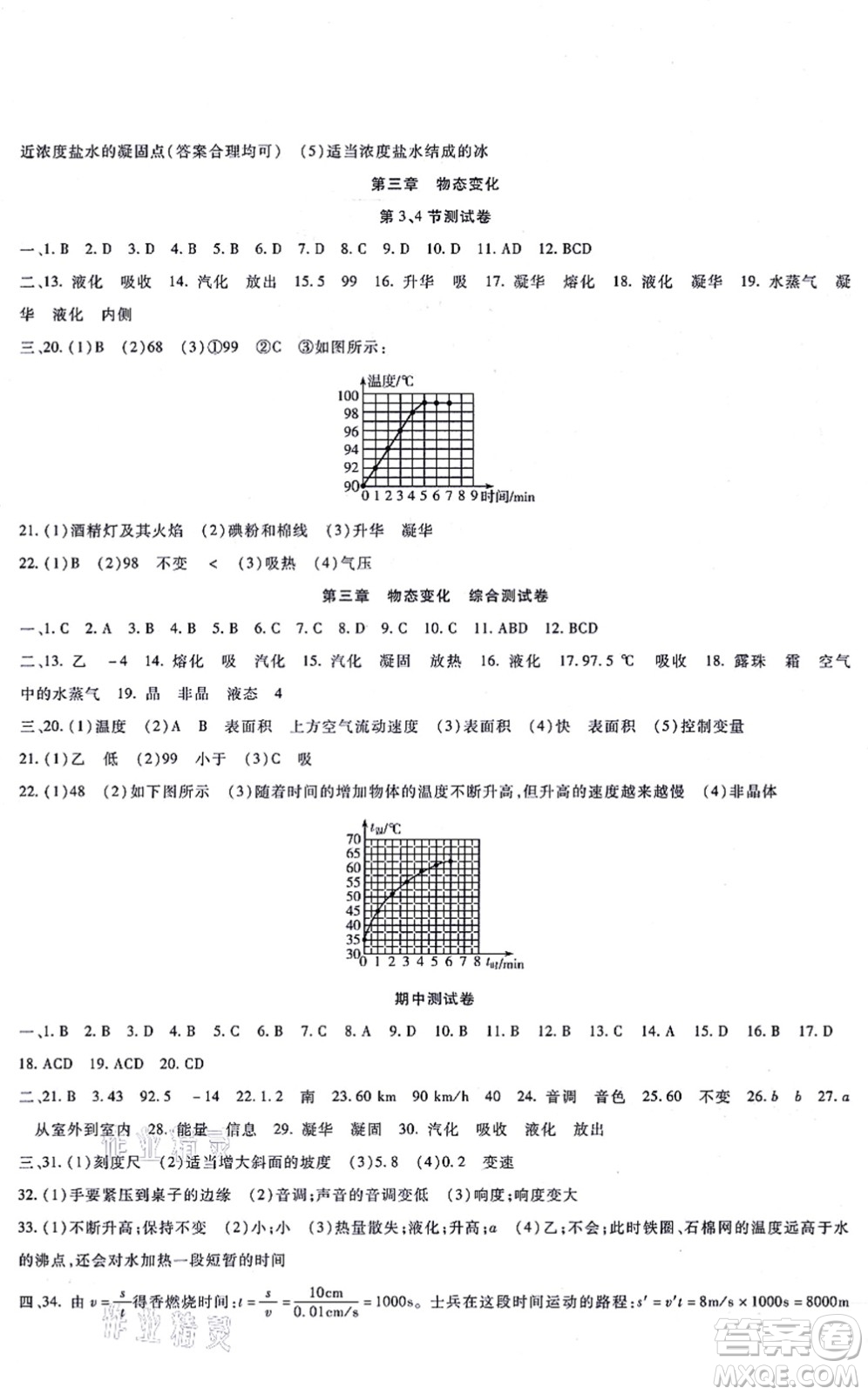 吉林教育出版社2021海淀金卷八年級(jí)物理上冊(cè)RJ人教版答案