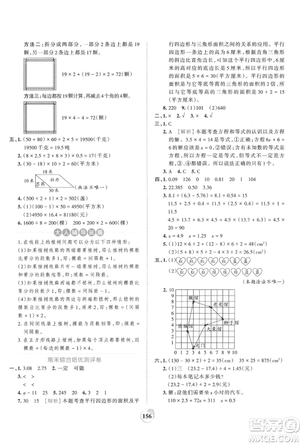 江西人民出版社2021王朝霞德才兼?zhèn)渥鳂I(yè)創(chuàng)新設(shè)計(jì)五年級(jí)數(shù)學(xué)上冊(cè)人教版參考答案