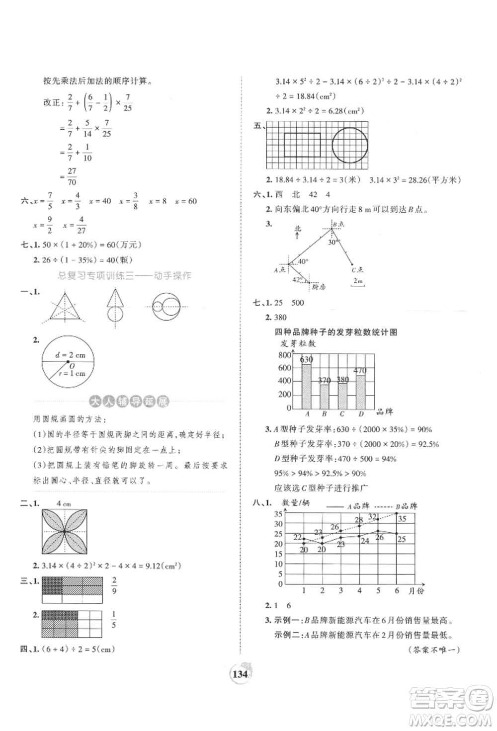 江西人民出版社2021王朝霞德才兼?zhèn)渥鳂I(yè)創(chuàng)新設(shè)計六年級數(shù)學(xué)上冊人教版參考答案