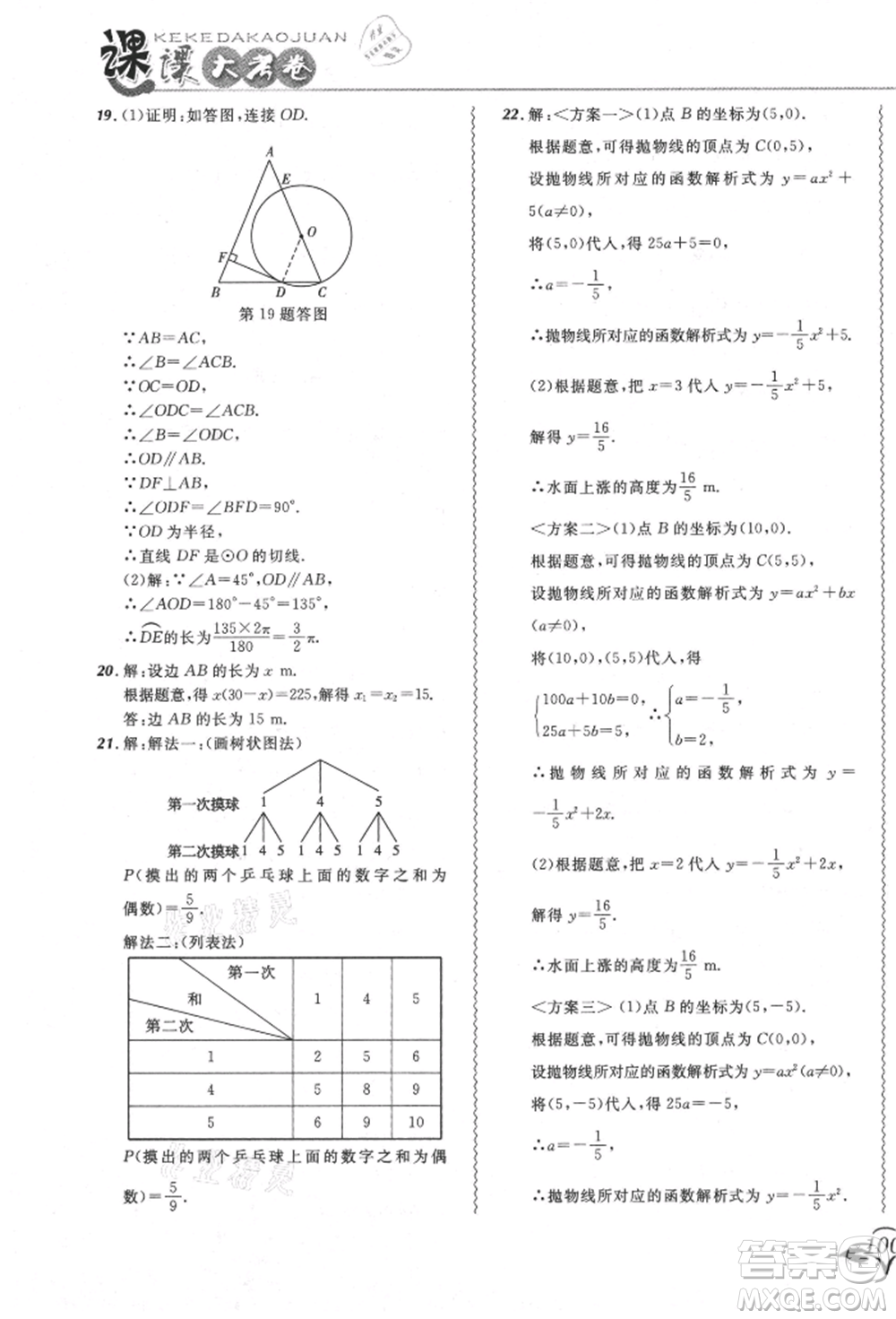 東北師范大學(xué)出版社2021悅?cè)缓脤W(xué)生北大綠卡課課大考卷九年級數(shù)學(xué)上冊人教版吉林專版參考答案