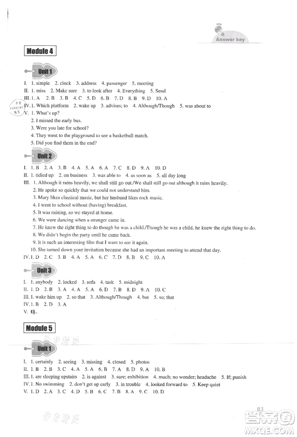 外語教學(xué)與研究出版社2021初中英語同步練習(xí)冊(cè)九年級(jí)上冊(cè)外研版參考答案