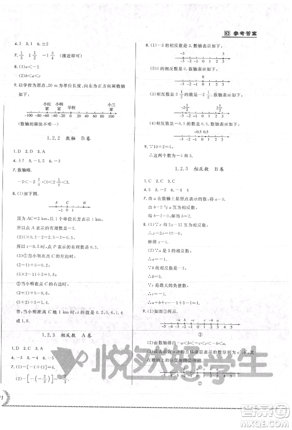 吉林教育出版社2021悅?cè)缓脤W(xué)生必開(kāi)卷七年級(jí)數(shù)學(xué)上冊(cè)人教版吉林專(zhuān)版參考答案