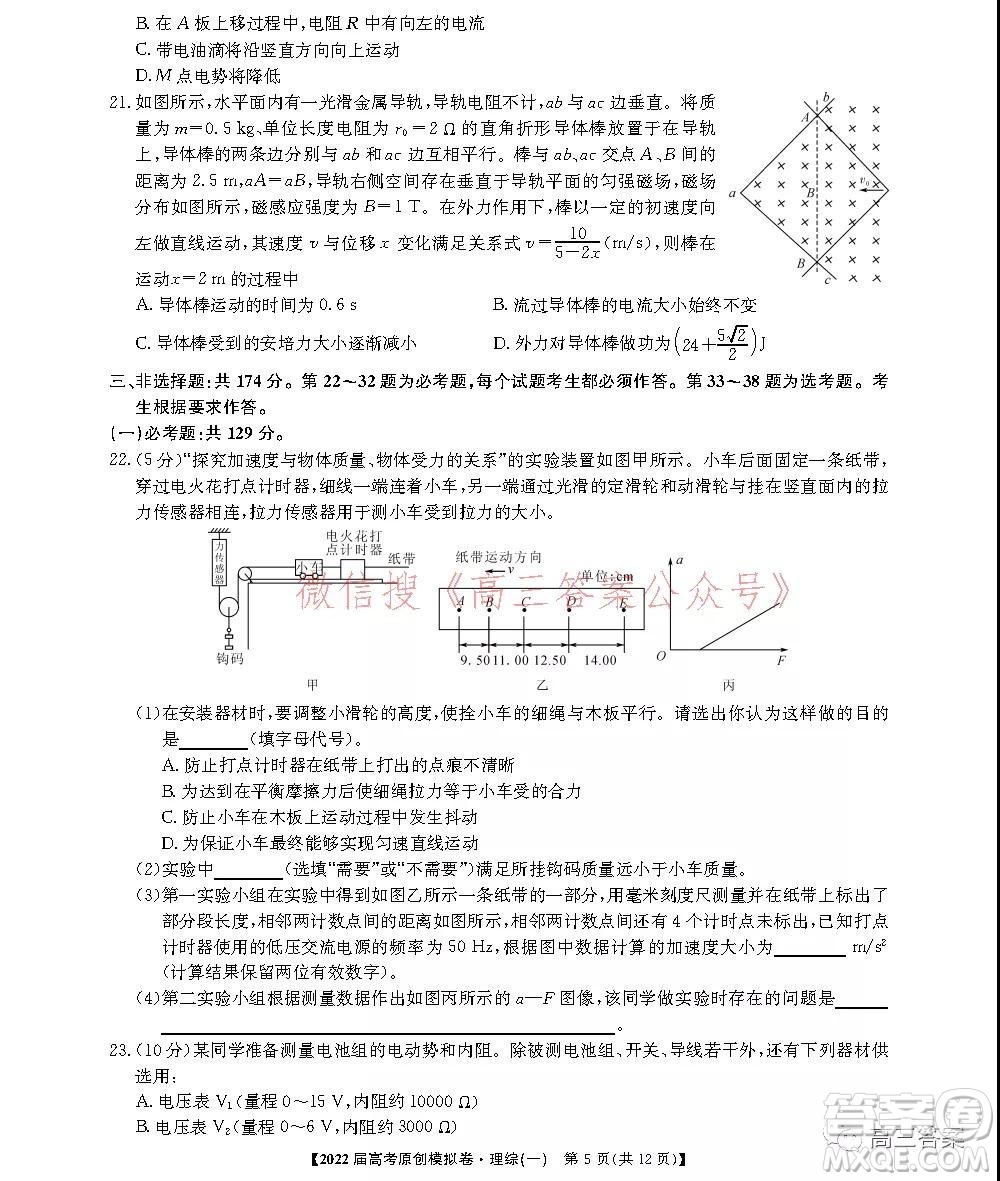 2022屆高考精準備考原創(chuàng)模擬卷一理科綜合試題及答案