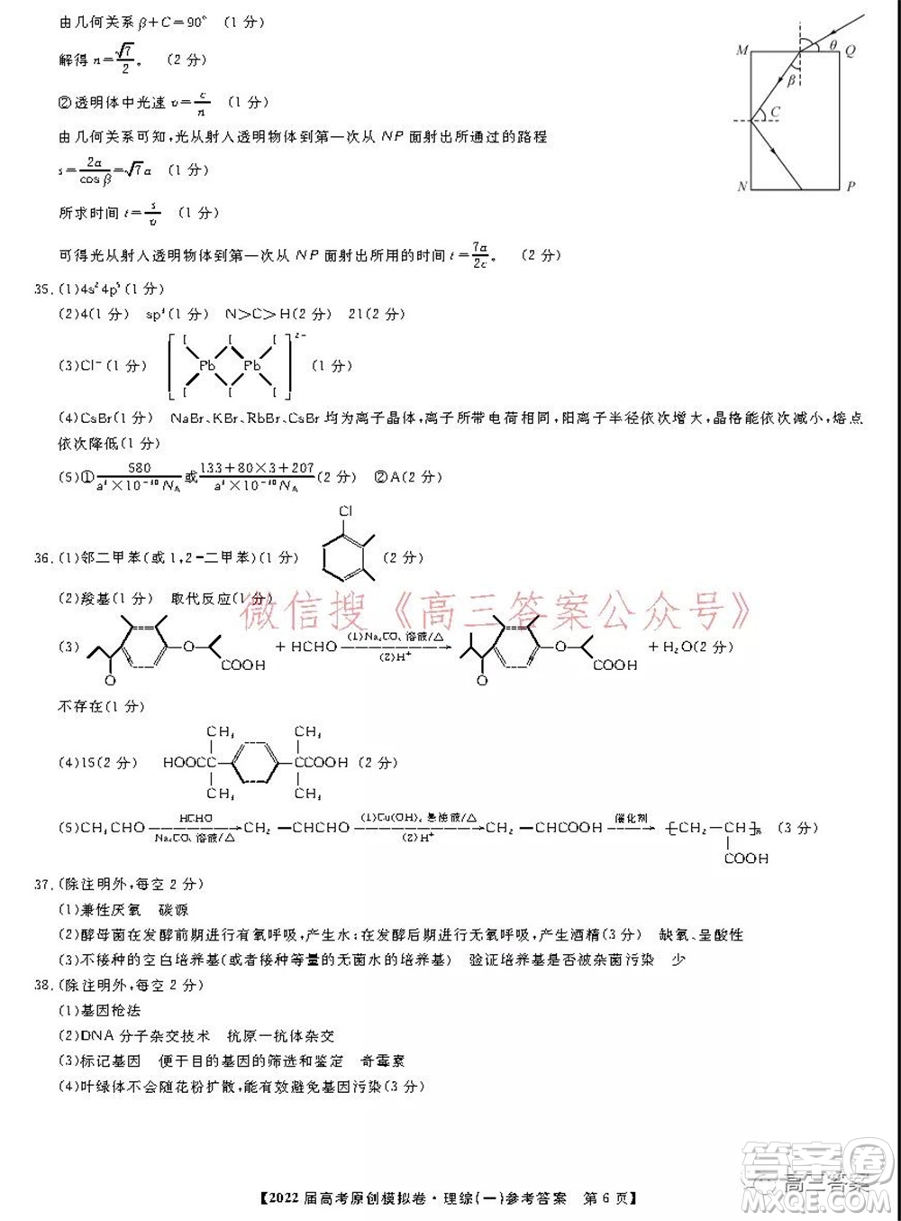 2022屆高考精準備考原創(chuàng)模擬卷一理科綜合試題及答案