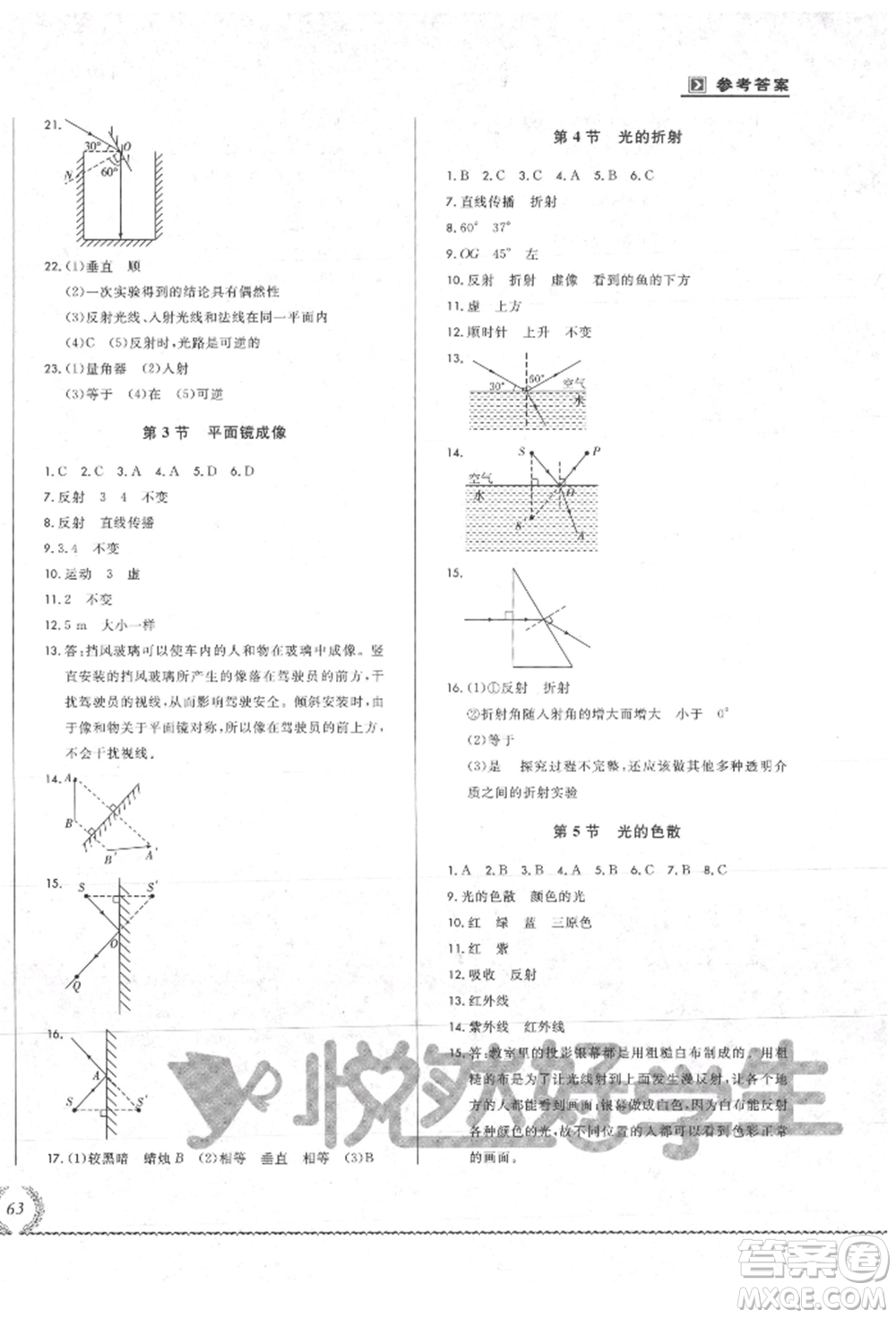 吉林教育出版社2021悅?cè)缓脤W(xué)生必開卷八年級物理上冊人教版吉林專版參考答案