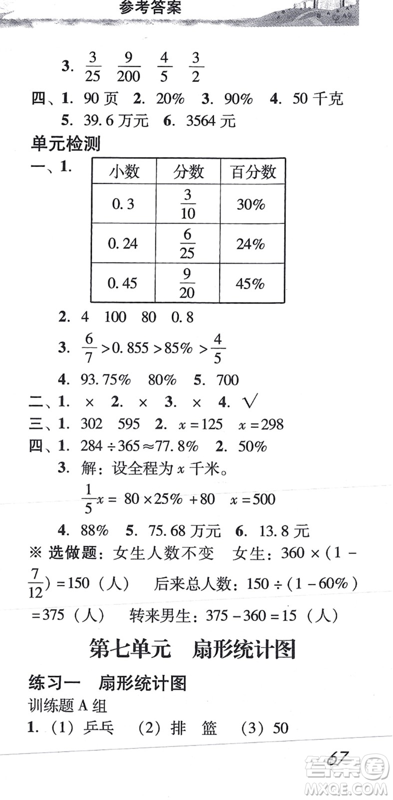 新世紀出版社2021培生新課堂小學數(shù)學同步訓練與單元測評六年級上冊人教版答案