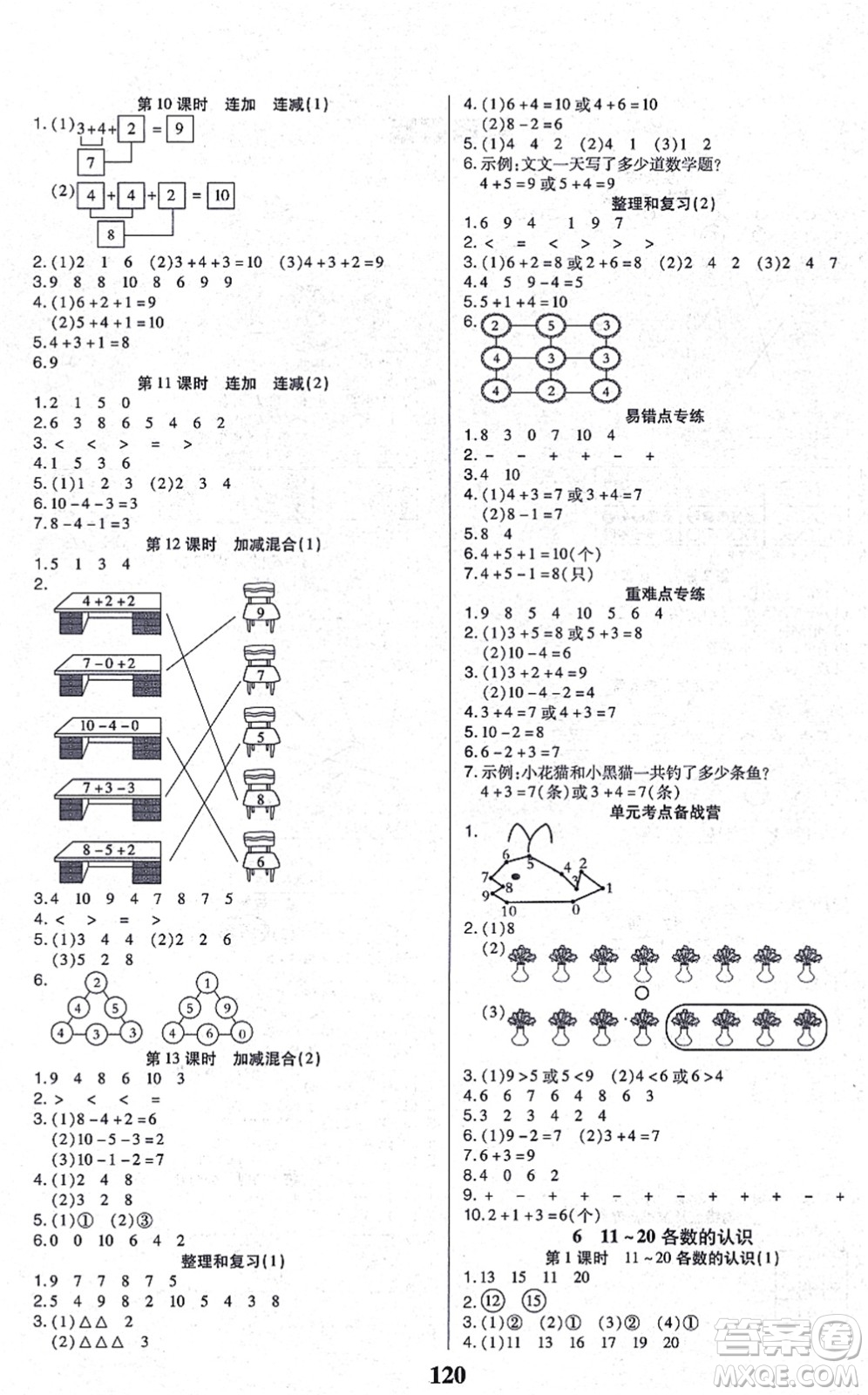 沈陽出版社2021培優(yōu)三好生課時作業(yè)一年級數(shù)學(xué)上冊A人教版福建專版答案