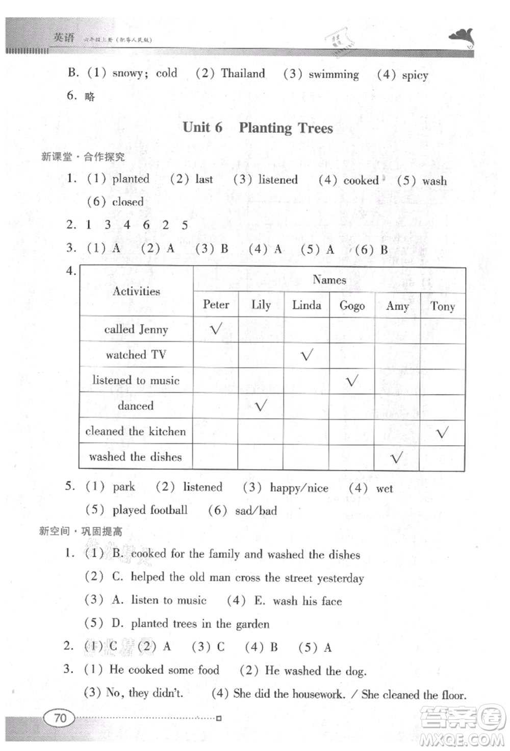 廣東教育出版社2021南方新課堂金牌學(xué)案六年級上冊英語粵人版參考答案