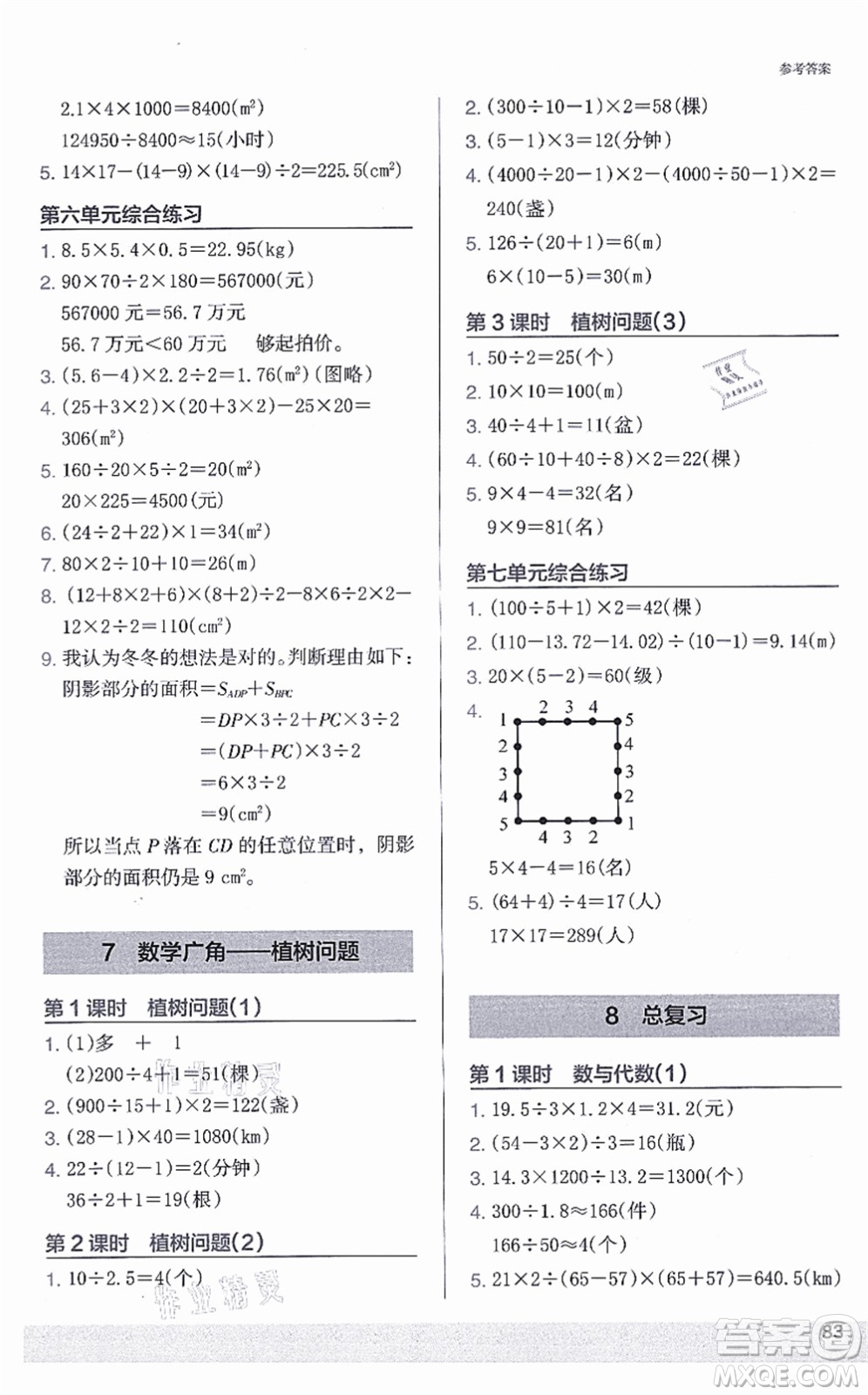 江蘇鳳凰美術出版社2021木頭馬解決問題小狀元五年級數(shù)學上冊RJ人教版答案