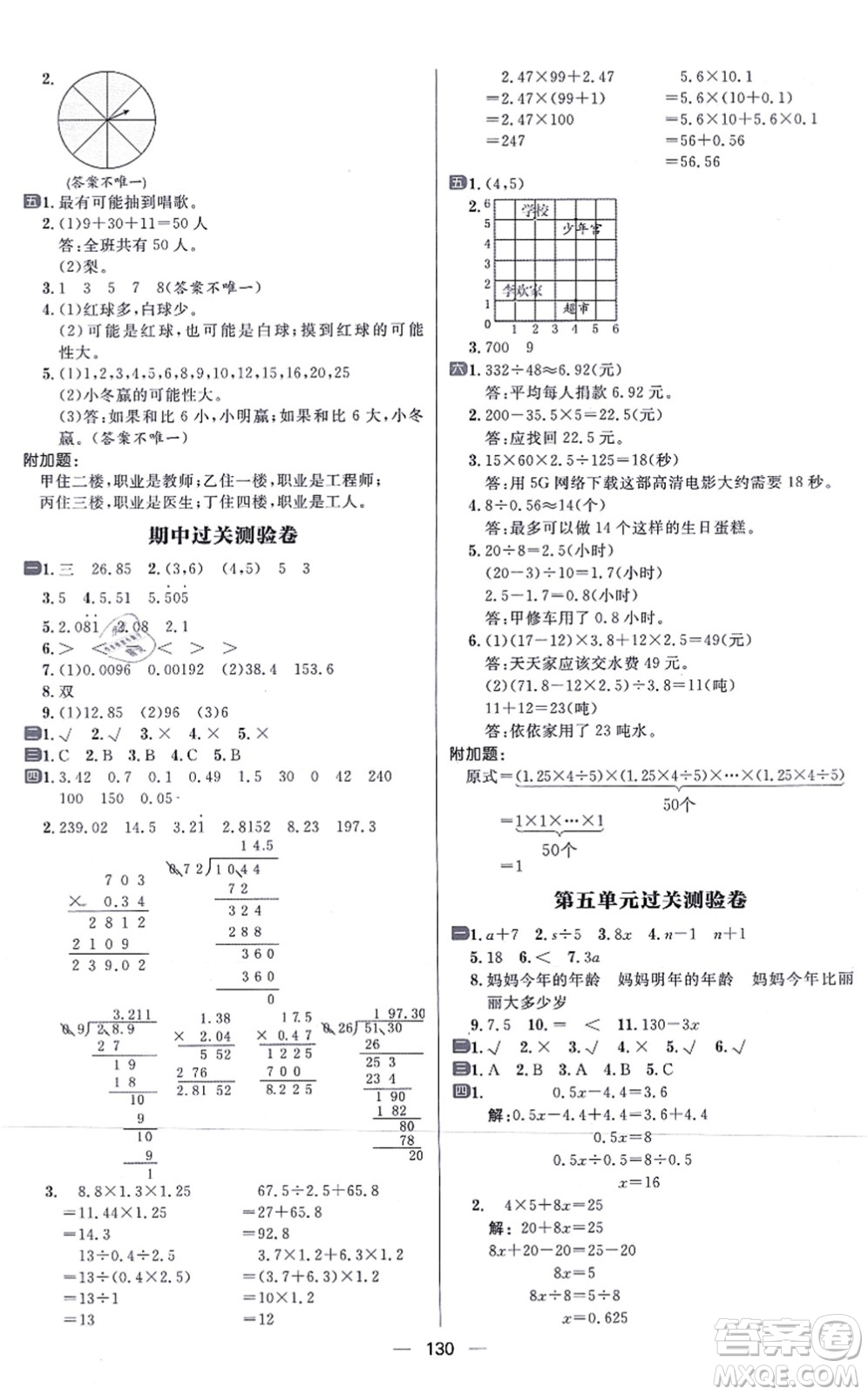 南方出版社2021練出好成績五年級數(shù)學(xué)上冊RJ人教版答案