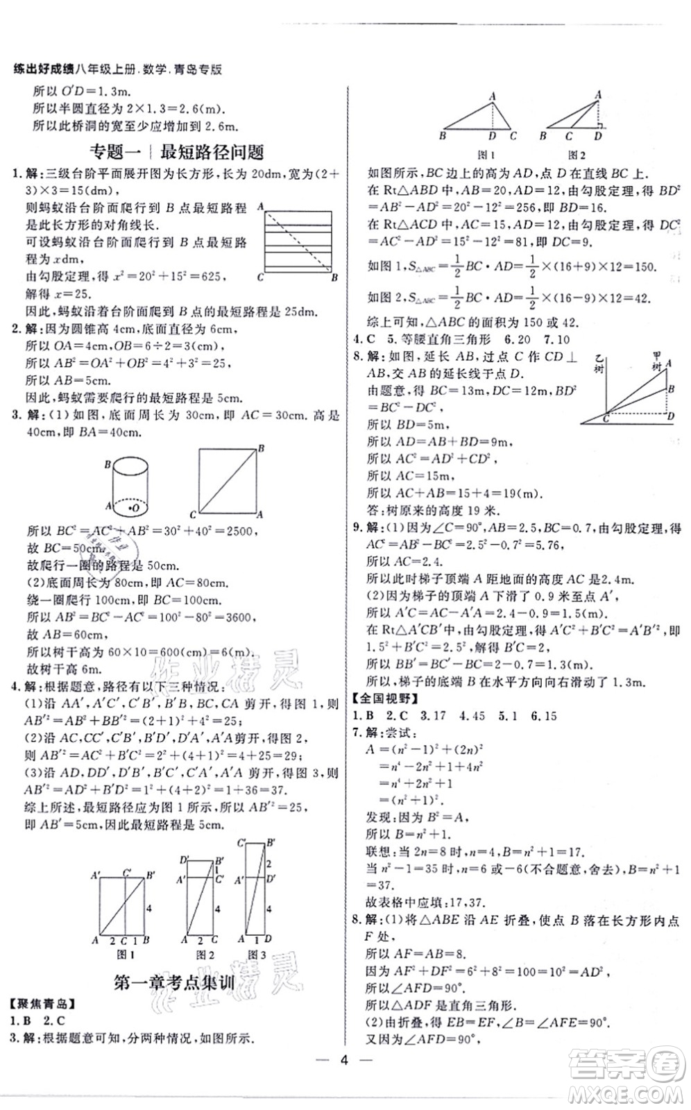 南方出版社2021練出好成績(jī)八年級(jí)數(shù)學(xué)上冊(cè)北師大版青島專版答案