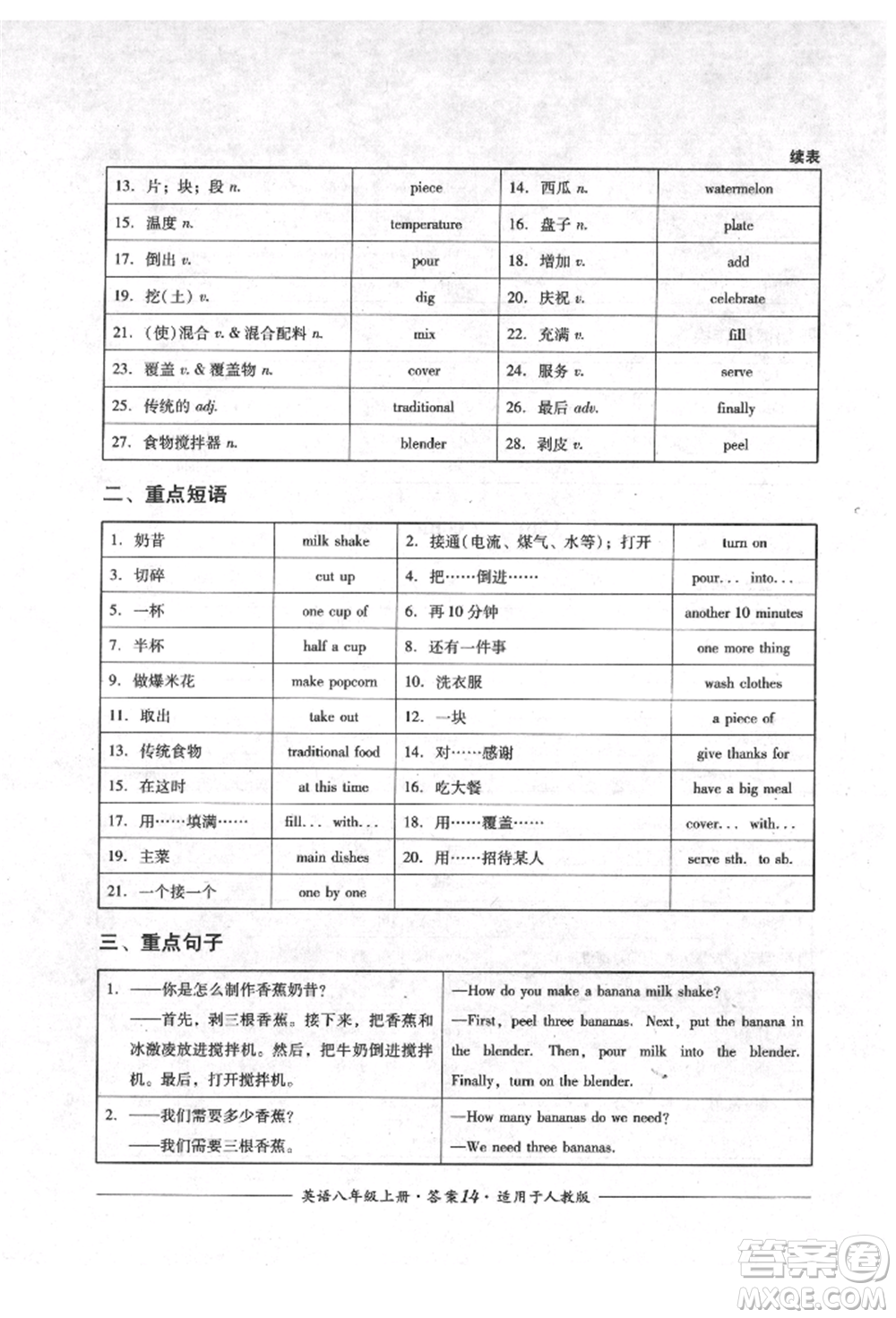 四川教育出版社2021單元測評八年級英語上冊人教版參考答案