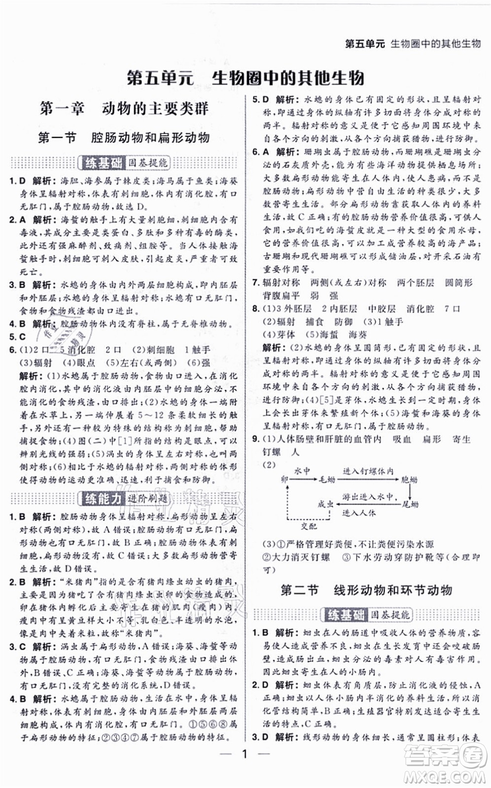 南方出版社2021練出好成績八年級生物上冊RJ人教版答案