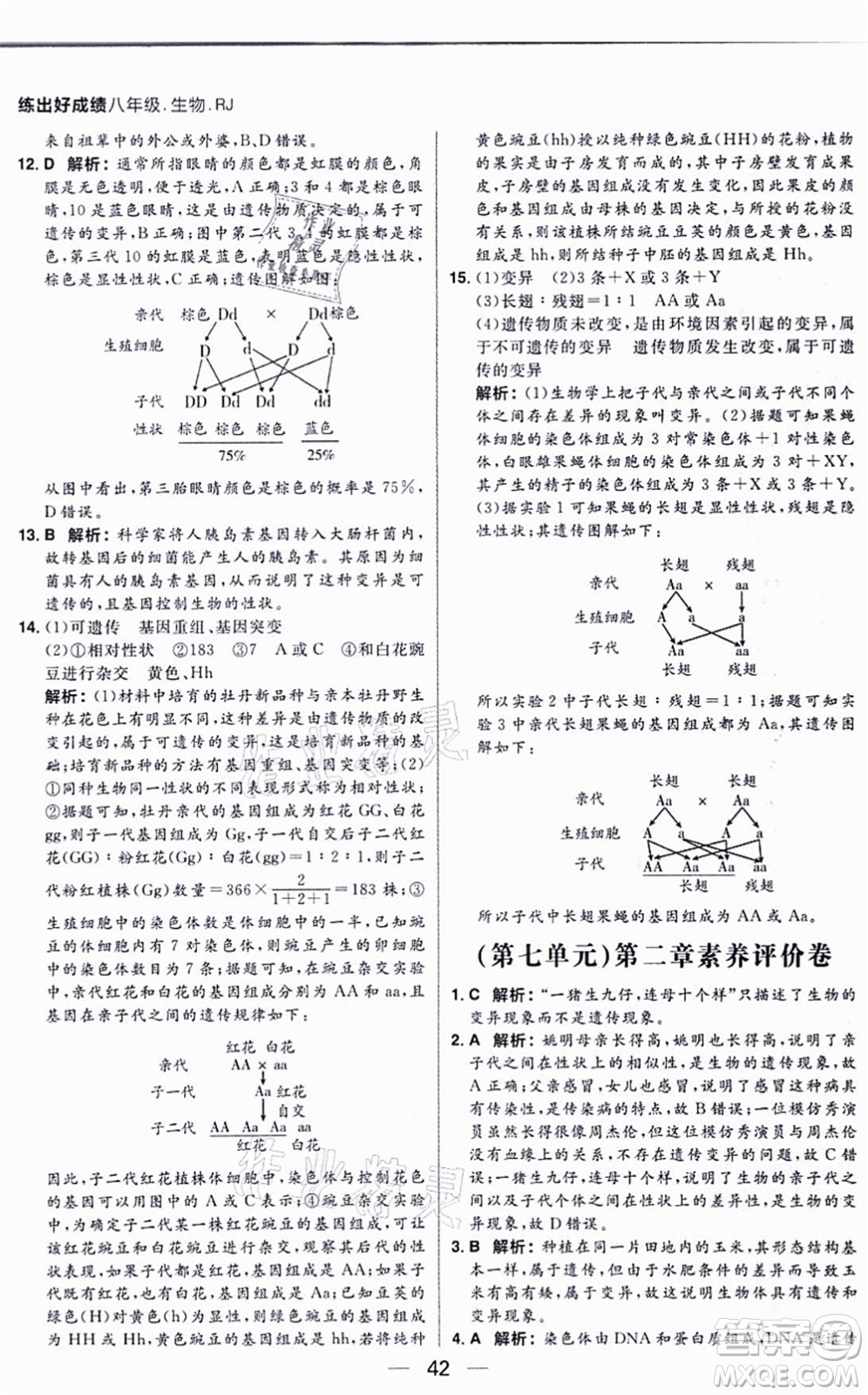 南方出版社2021練出好成績八年級生物上冊RJ人教版答案