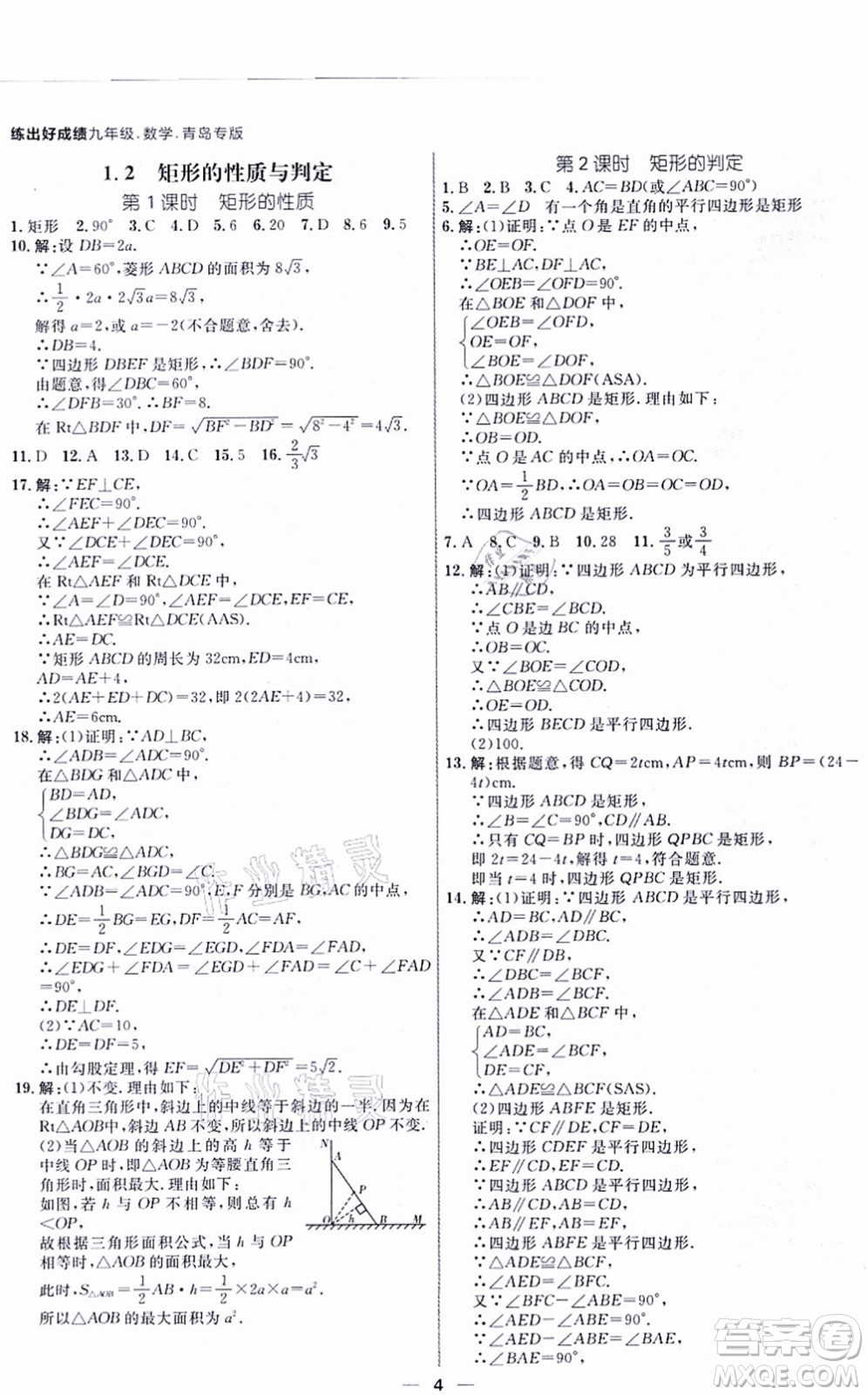 南方出版社2021練出好成績九年級數(shù)學(xué)全一冊北師大版青島專版答案