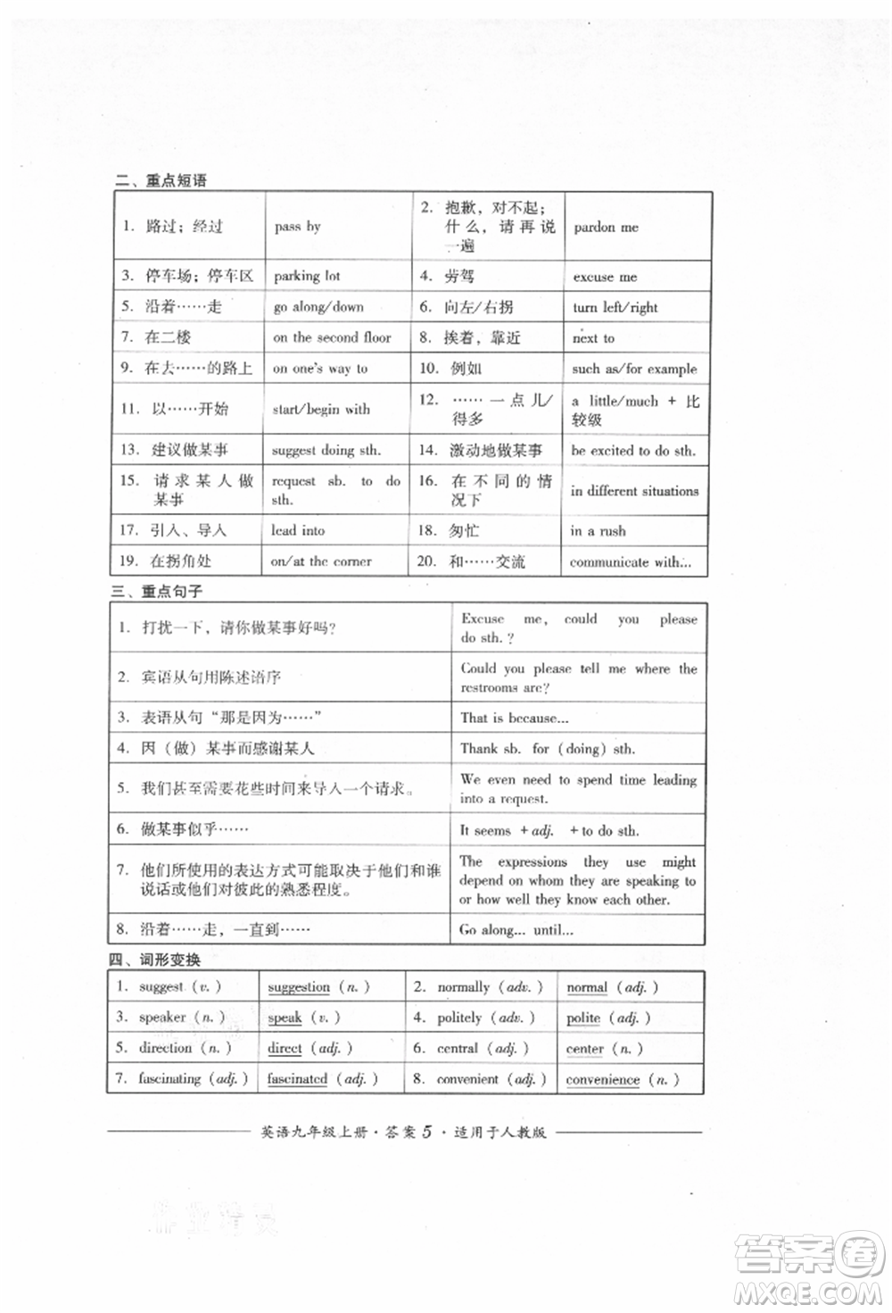 四川教育出版社2021單元測(cè)評(píng)九年級(jí)英語上冊(cè)人教版參考答案