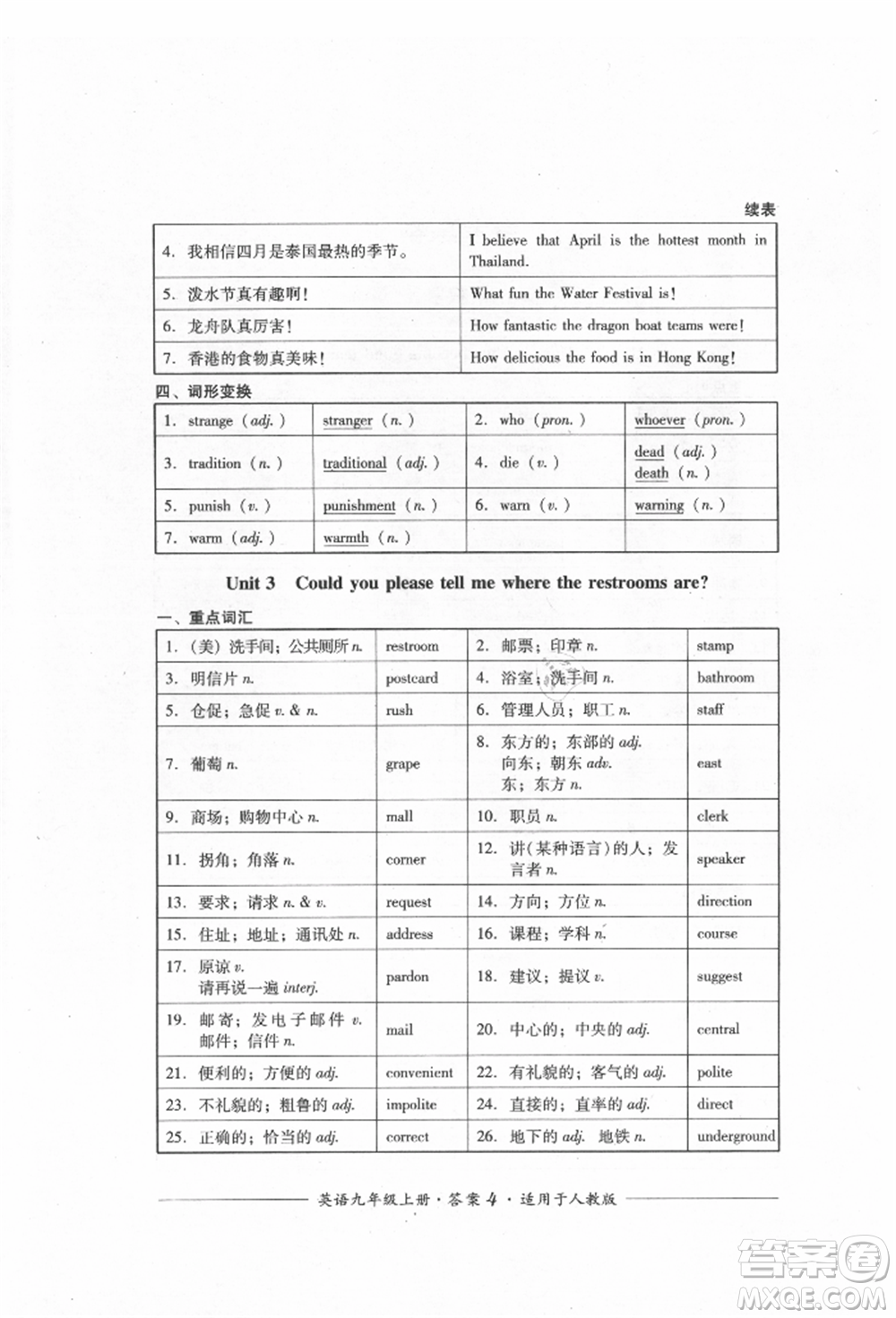 四川教育出版社2021單元測(cè)評(píng)九年級(jí)英語上冊(cè)人教版參考答案