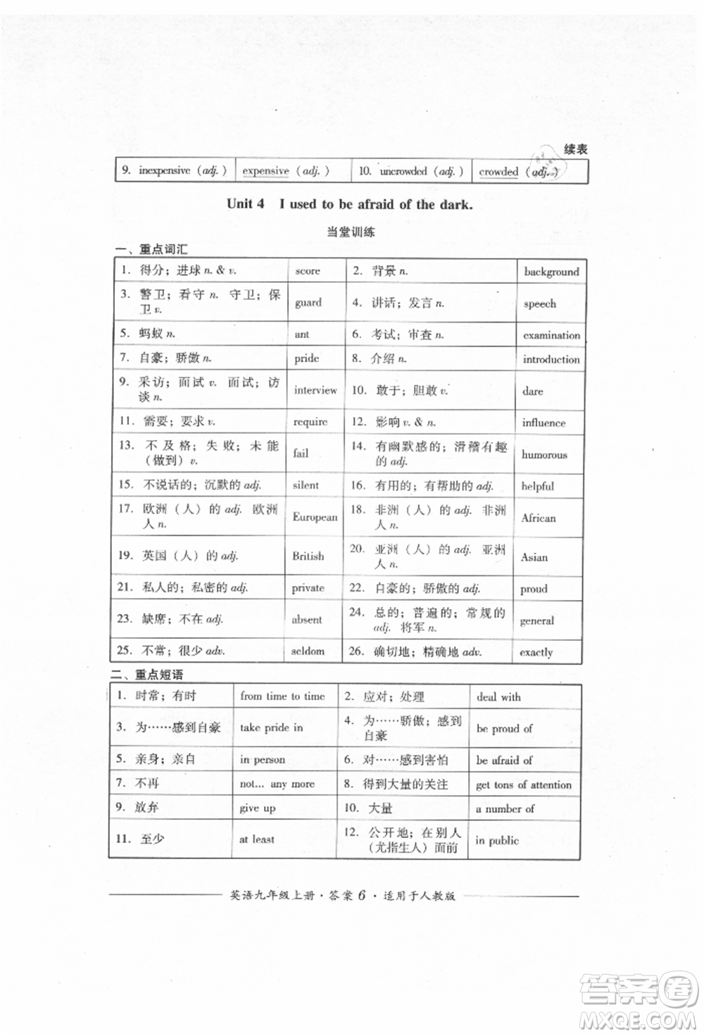 四川教育出版社2021單元測(cè)評(píng)九年級(jí)英語上冊(cè)人教版參考答案