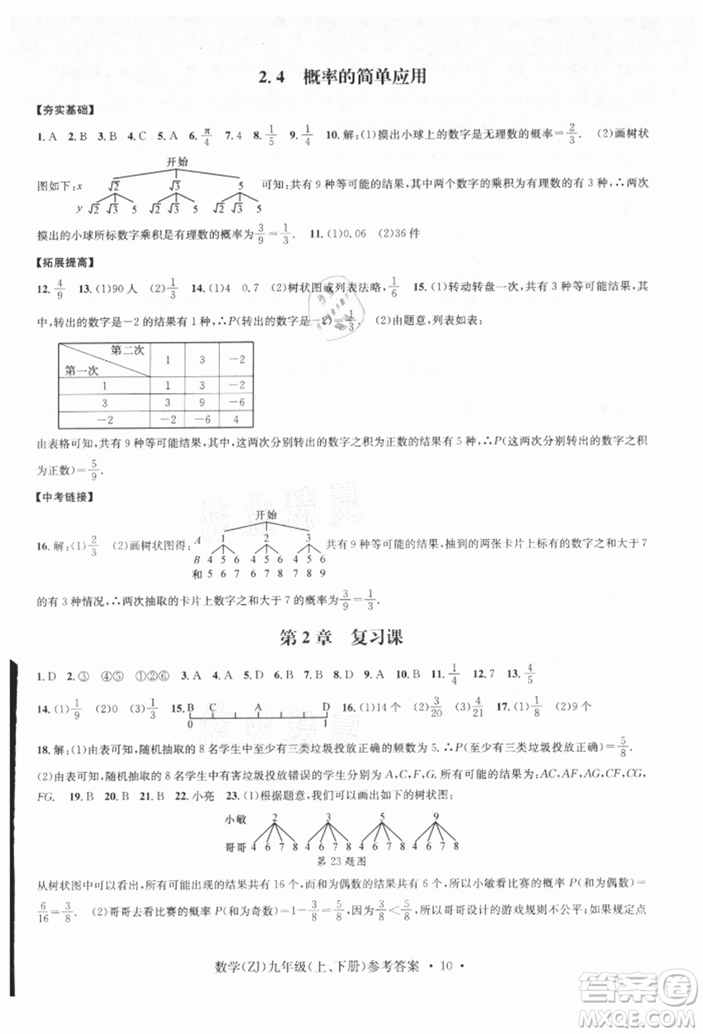 浙江工商大學(xué)出版社2021習(xí)題e百課時(shí)訓(xùn)練九年級(jí)數(shù)學(xué)浙教版參考答案