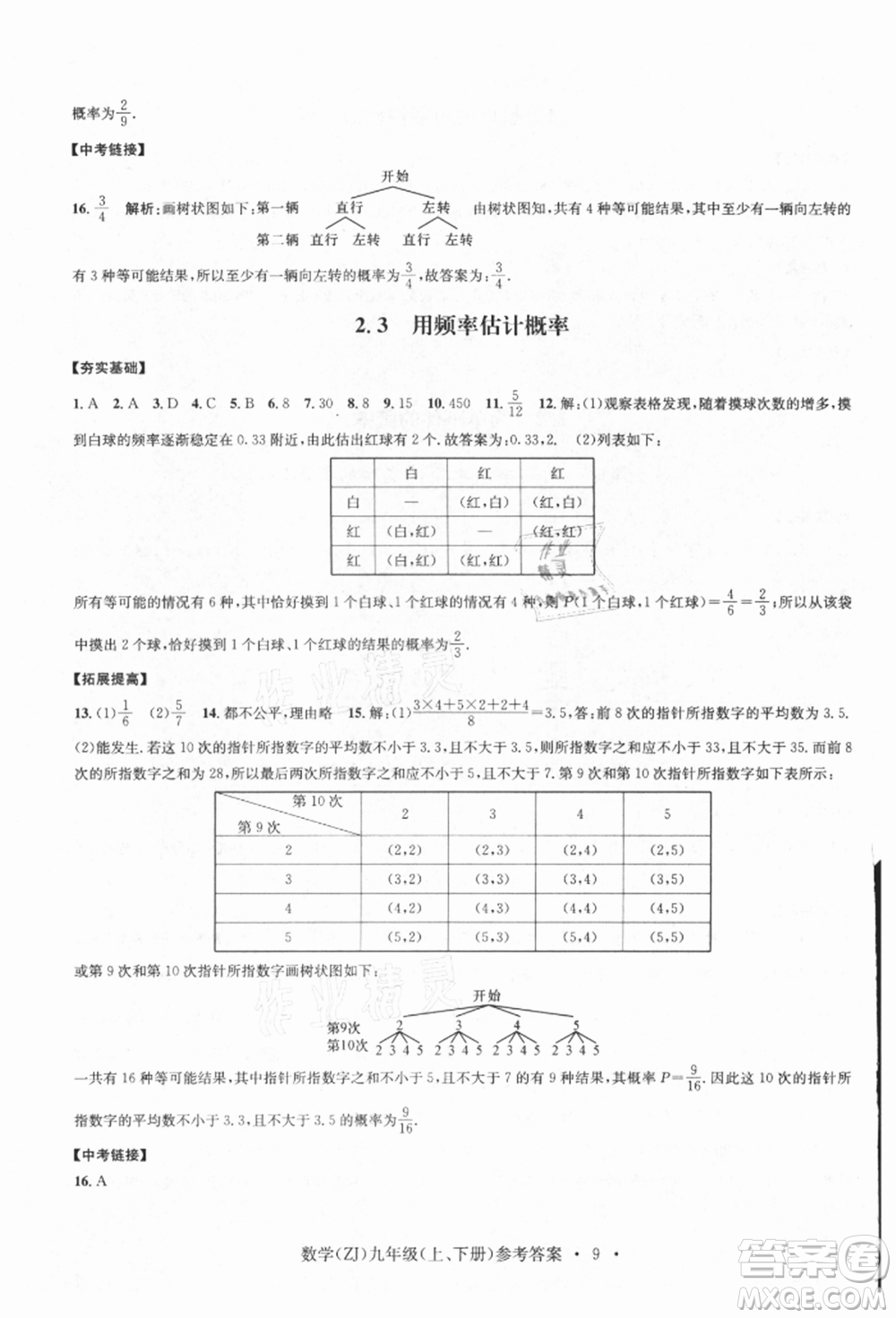 浙江工商大學(xué)出版社2021習(xí)題e百課時(shí)訓(xùn)練九年級(jí)數(shù)學(xué)浙教版參考答案