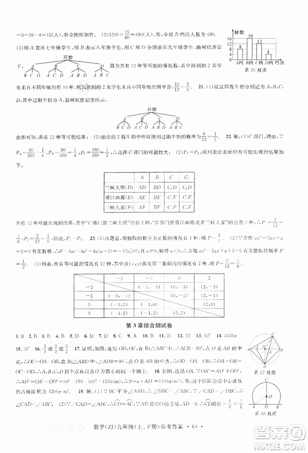 浙江工商大學(xué)出版社2021習(xí)題e百課時(shí)訓(xùn)練九年級(jí)數(shù)學(xué)浙教版參考答案