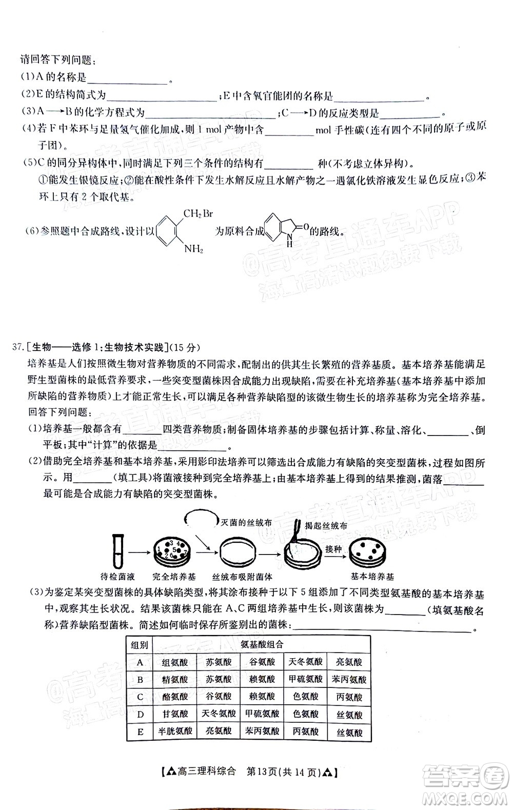 2022屆西南四省金太陽(yáng)12月聯(lián)考高三理科綜合試題及答案