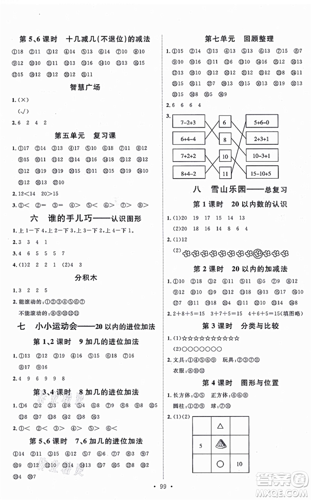 延邊教育出版社2021每時每刻快樂優(yōu)+作業(yè)本一年級數(shù)學(xué)上冊QD青島版答案