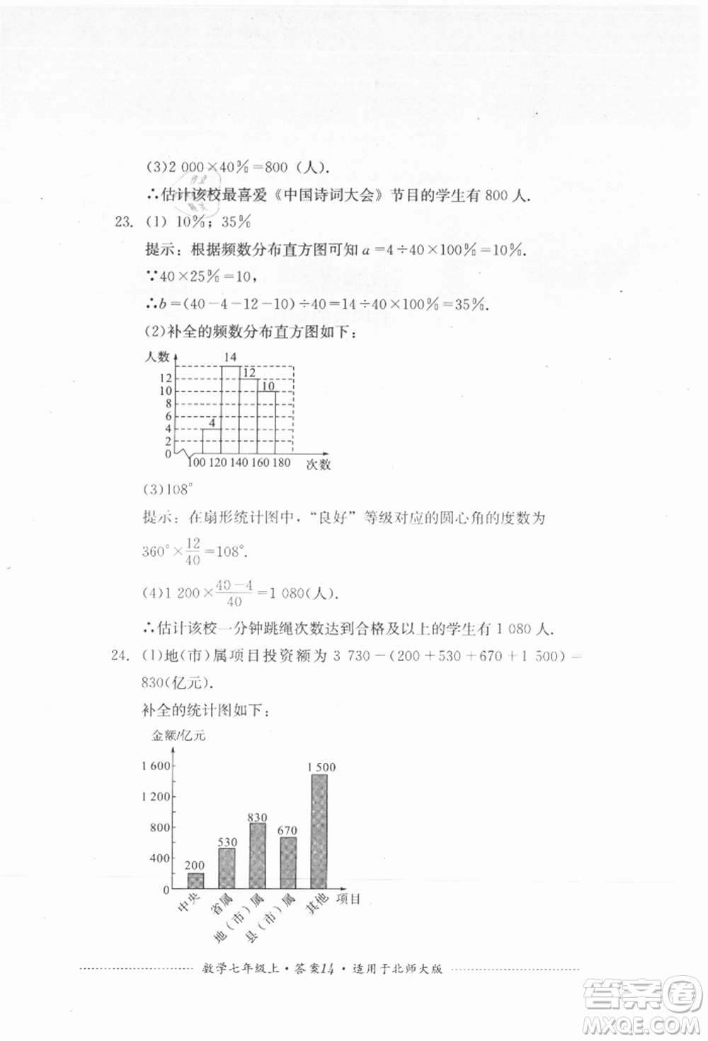 四川教育出版社2021初中單元測(cè)試七年級(jí)數(shù)學(xué)上冊(cè)北師大版參考答案