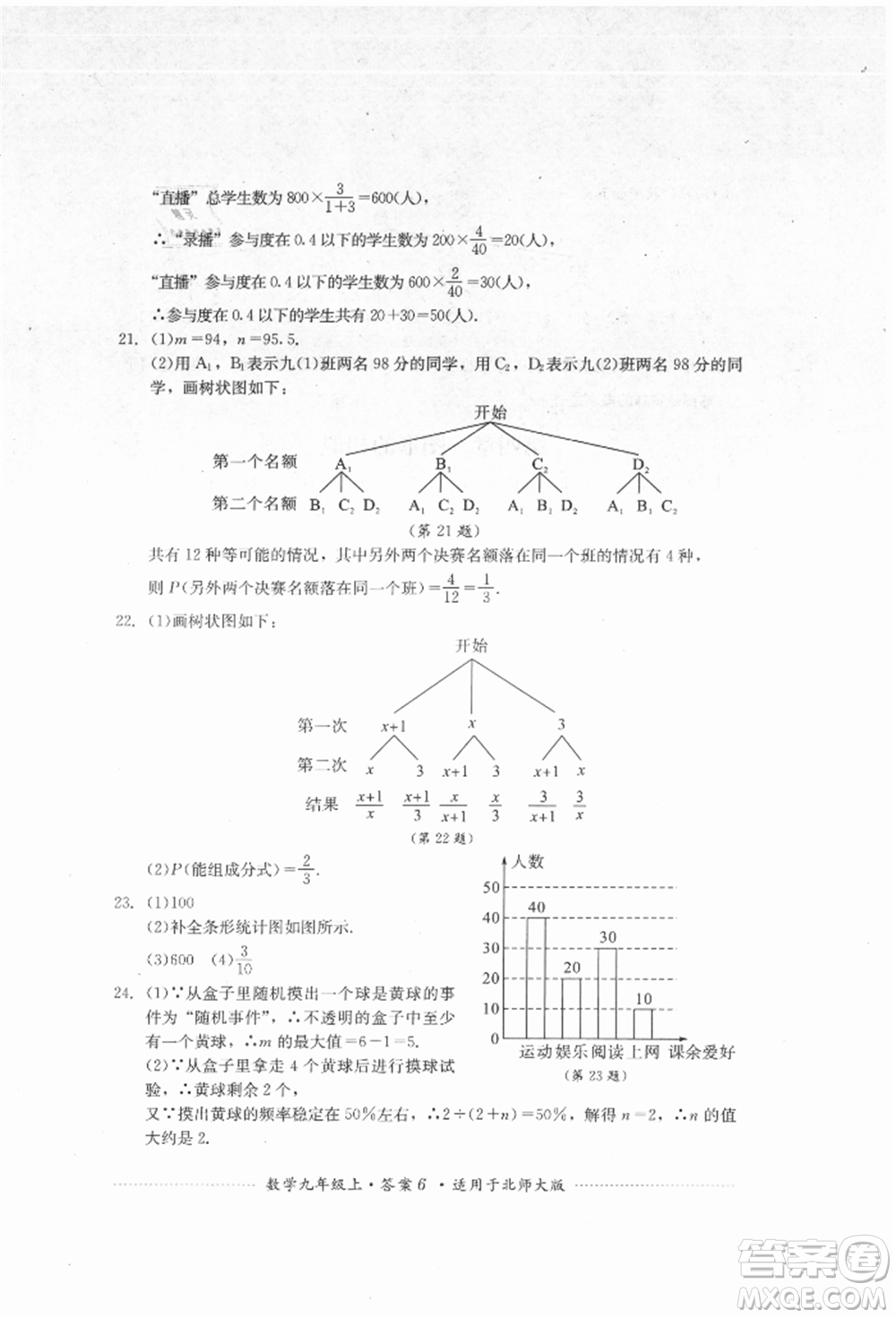 四川教育出版社2021初中單元測試九年級數(shù)學(xué)上冊北師大版參考答案