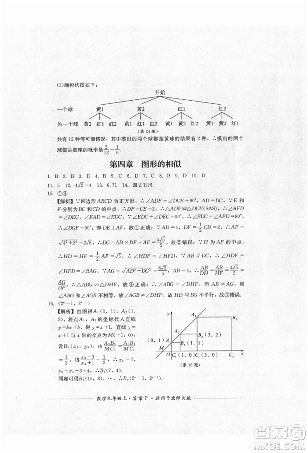 四川教育出版社2021初中單元測試九年級數(shù)學(xué)上冊北師大版參考答案