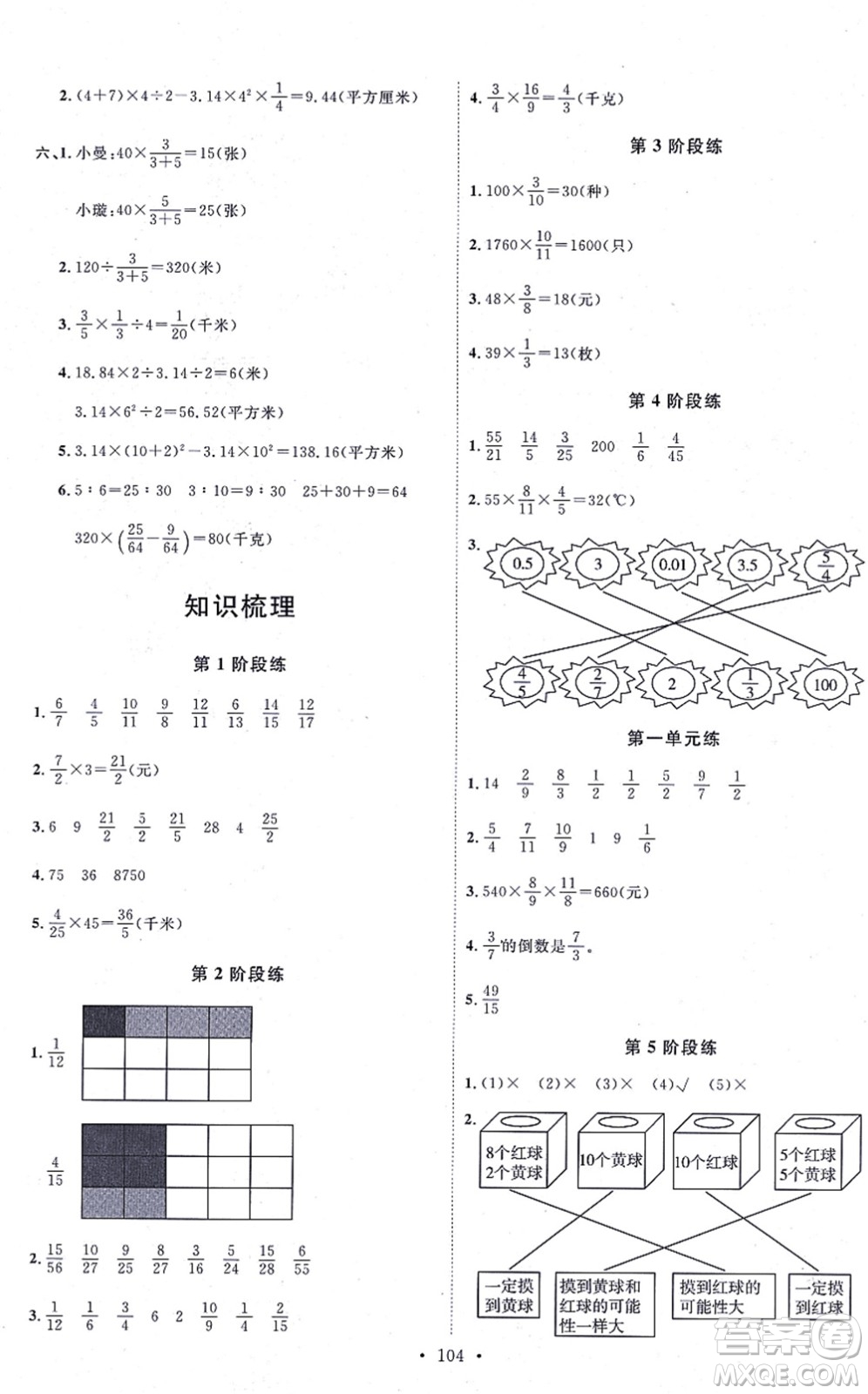 延邊教育出版社2021每時(shí)每刻快樂優(yōu)+作業(yè)本六年級(jí)數(shù)學(xué)上冊(cè)QD青島版答案