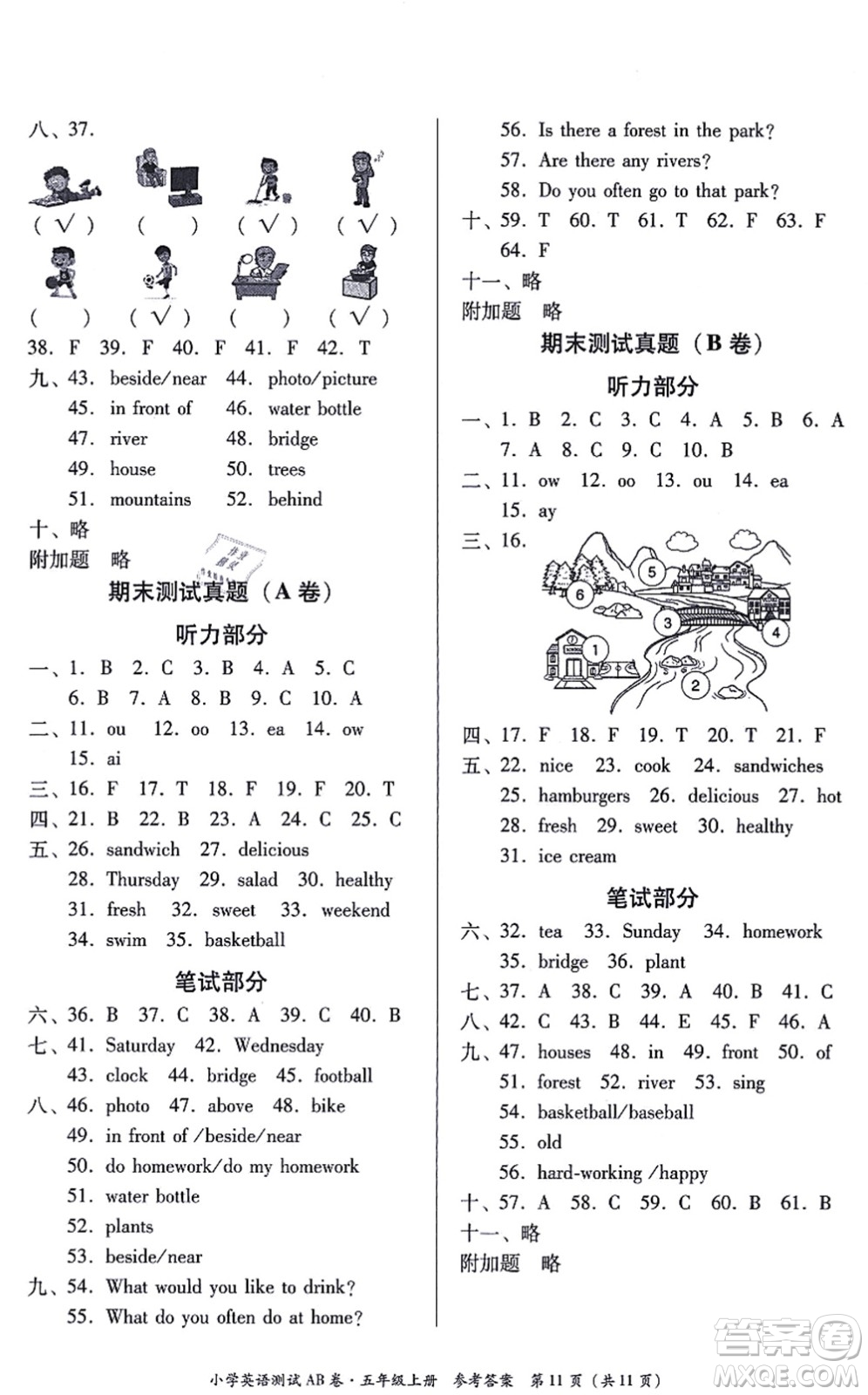 華南理工大學(xué)出版社2021小學(xué)英語測試AB卷五年級上冊RJ人教版佛山專版答案