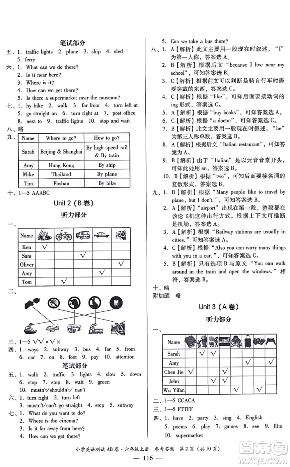 華南理工大學出版社2021小學英語測試AB卷六年級上冊RJ人教版佛山專版答案