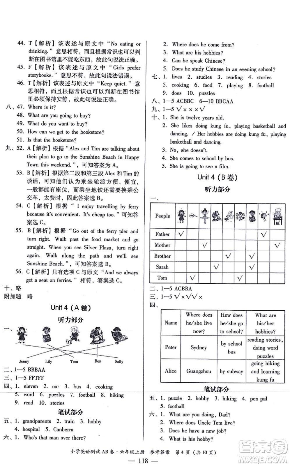 華南理工大學出版社2021小學英語測試AB卷六年級上冊RJ人教版佛山專版答案