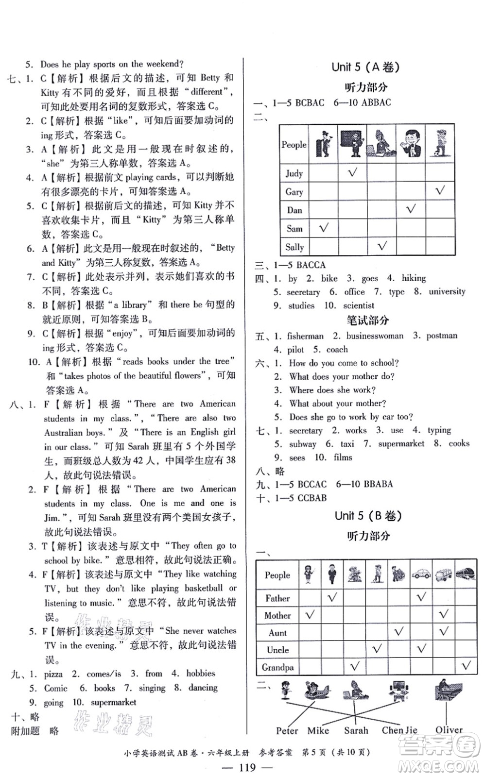 華南理工大學出版社2021小學英語測試AB卷六年級上冊RJ人教版佛山專版答案