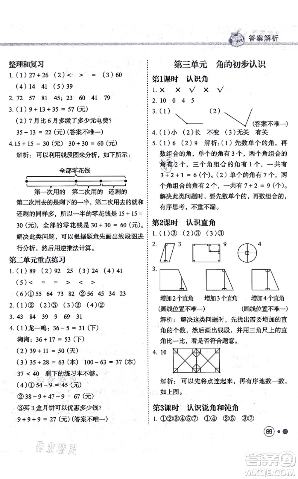 龍門書局2021黃岡小狀元練重點培優(yōu)同步練習二年級數(shù)學上冊R人教版答案