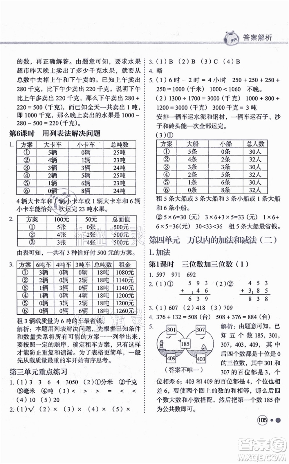 龍門書局2021黃岡小狀元練重點培優(yōu)同步練習(xí)三年級數(shù)學(xué)上冊R人教版答案