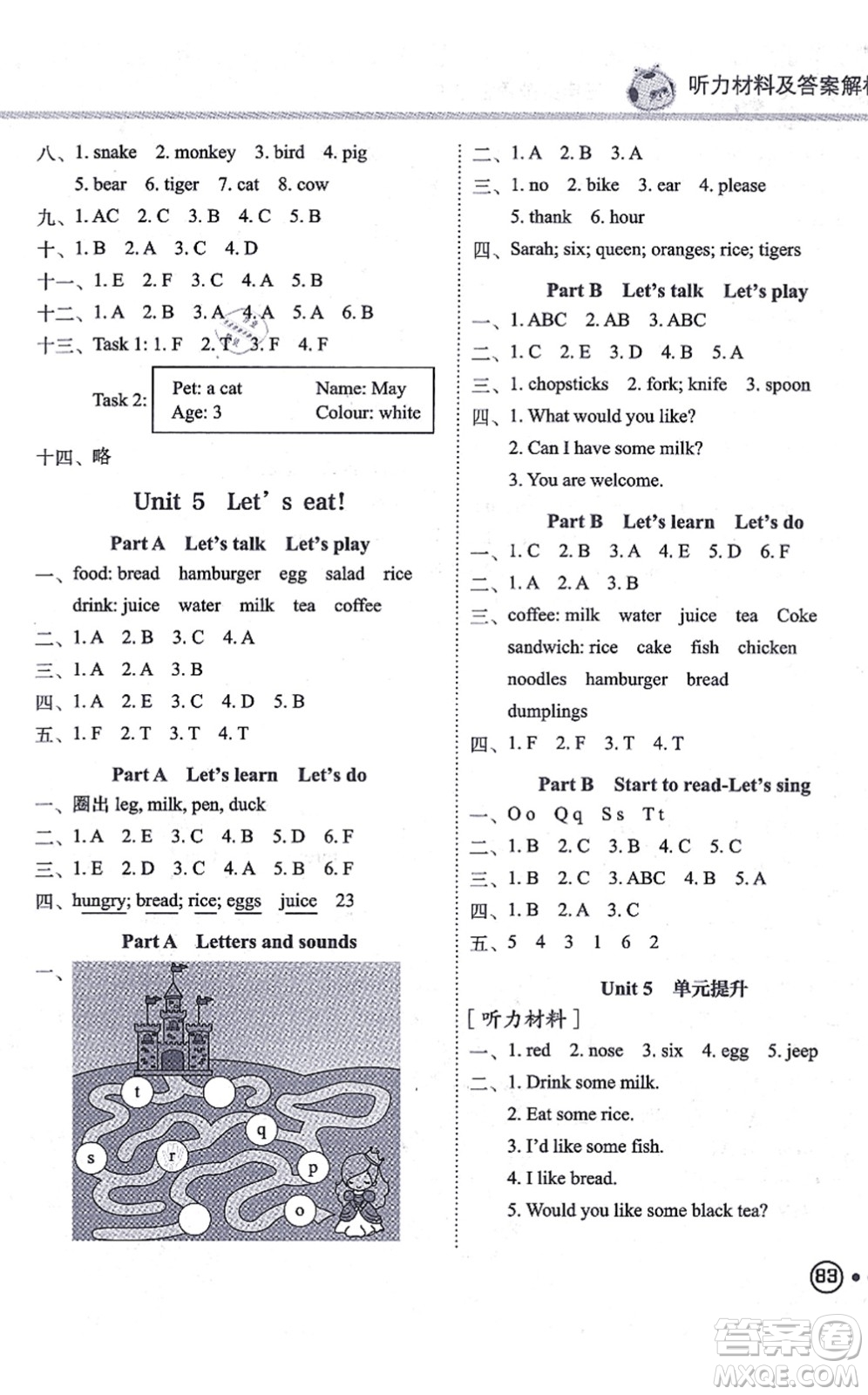 龍門書局2021黃岡小狀元練重點培優(yōu)同步練習(xí)三年級英語上冊RP人教版答案