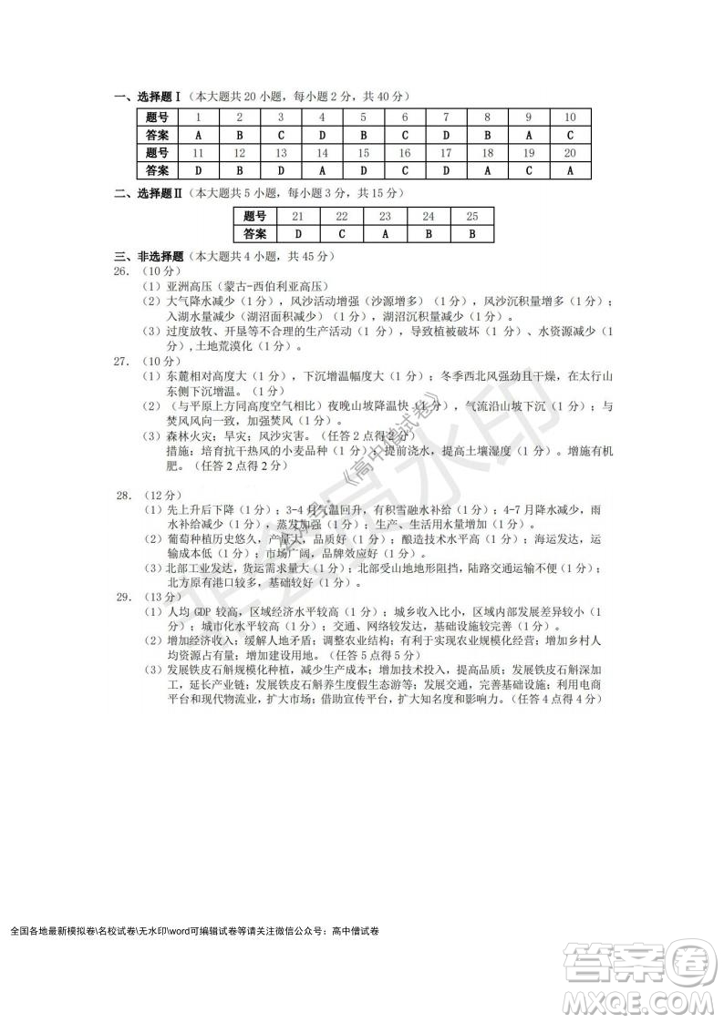 Z20名校聯(lián)盟2022屆高三第二次聯(lián)考地理試題及答案