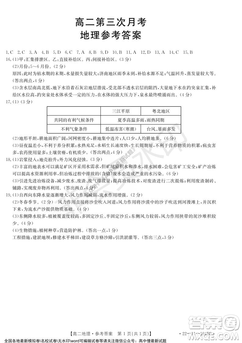 2021年河北金太陽高二12月聯(lián)考地理試題及答案