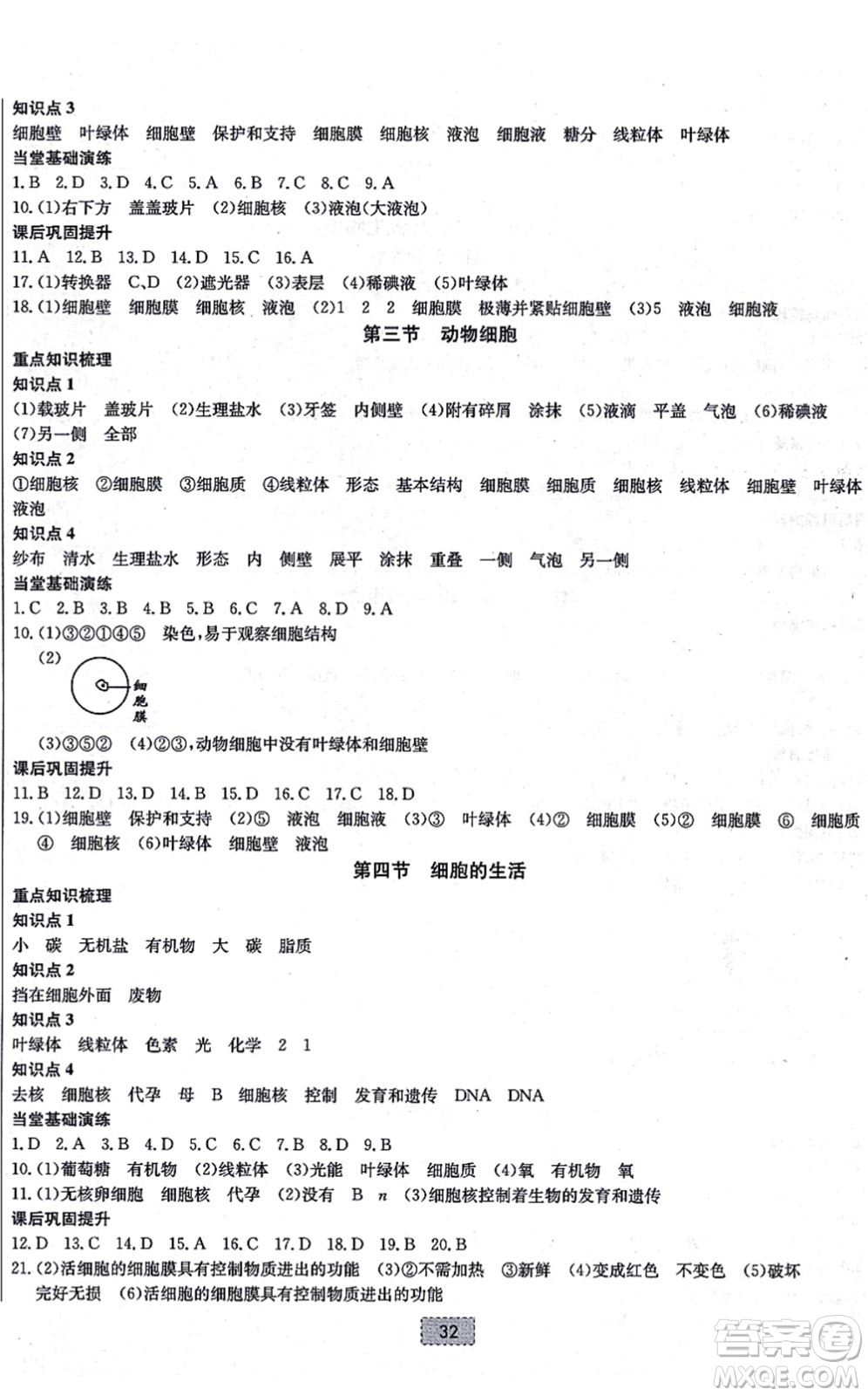 遼寧少年兒童出版社2021練重點七年級生物上冊RJ人教版河南專版答案