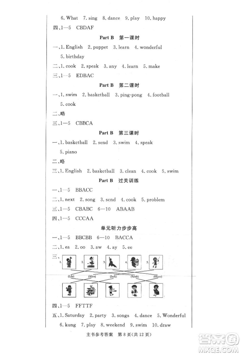 西安出版社2021狀元坊全程突破導(dǎo)練測五年級英語上冊人教版佛山專版參考答案