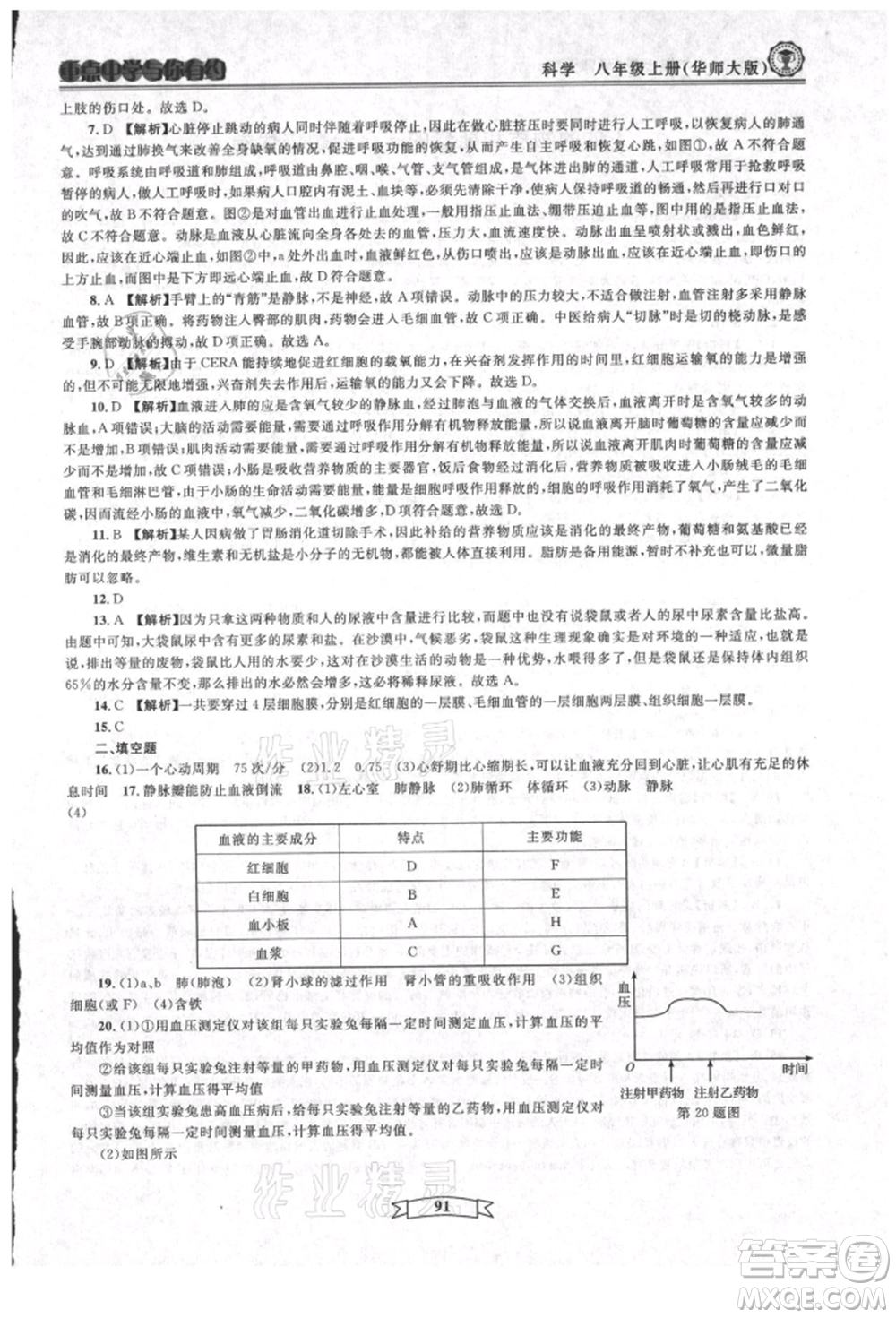 天津科學(xué)技術(shù)出版社2021重點中學(xué)與你有約八年級科學(xué)上冊華師大版參考答案