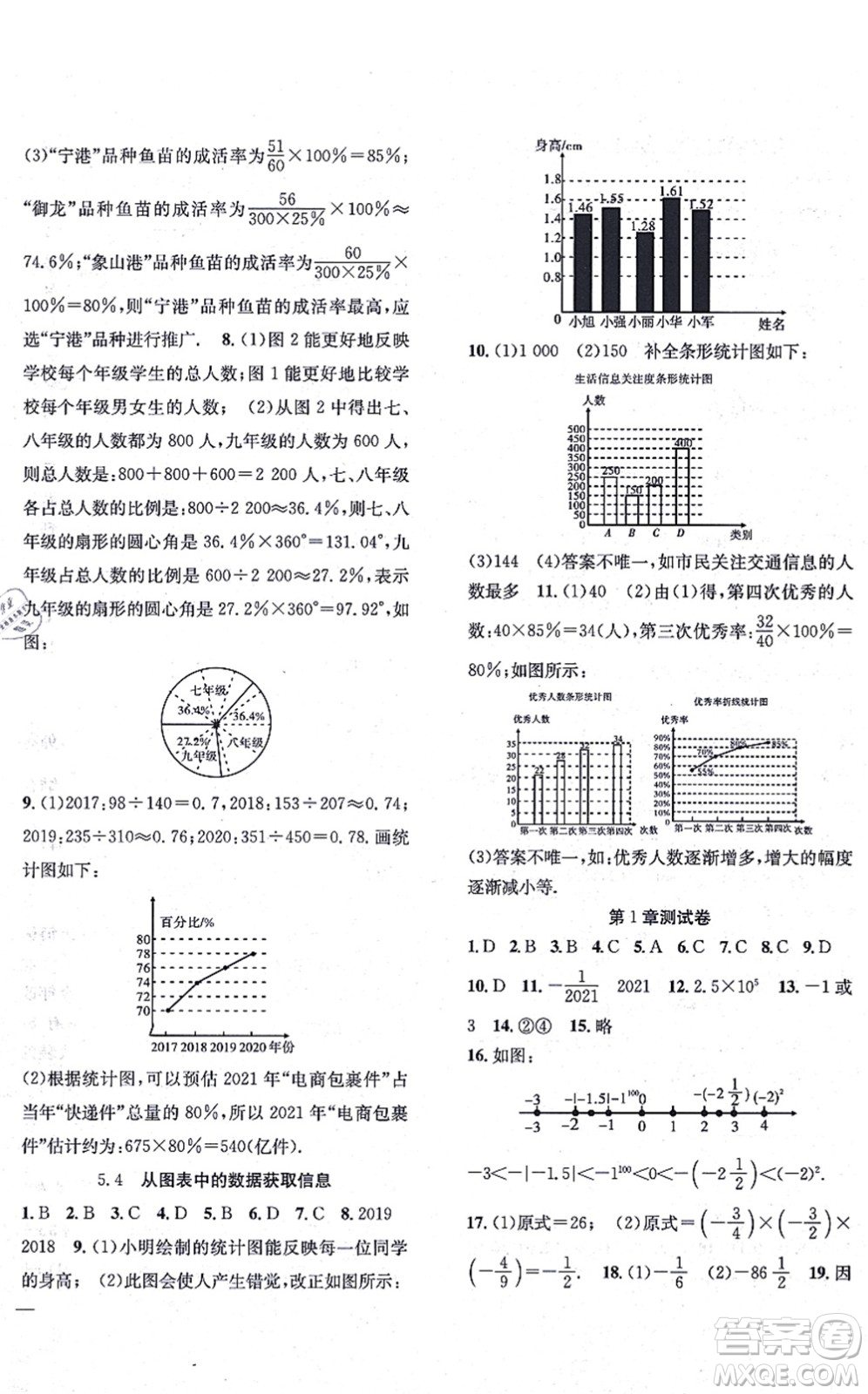 團(tuán)結(jié)出版社2021體驗(yàn)型學(xué)案七年級(jí)數(shù)學(xué)上冊(cè)H滬科版答案