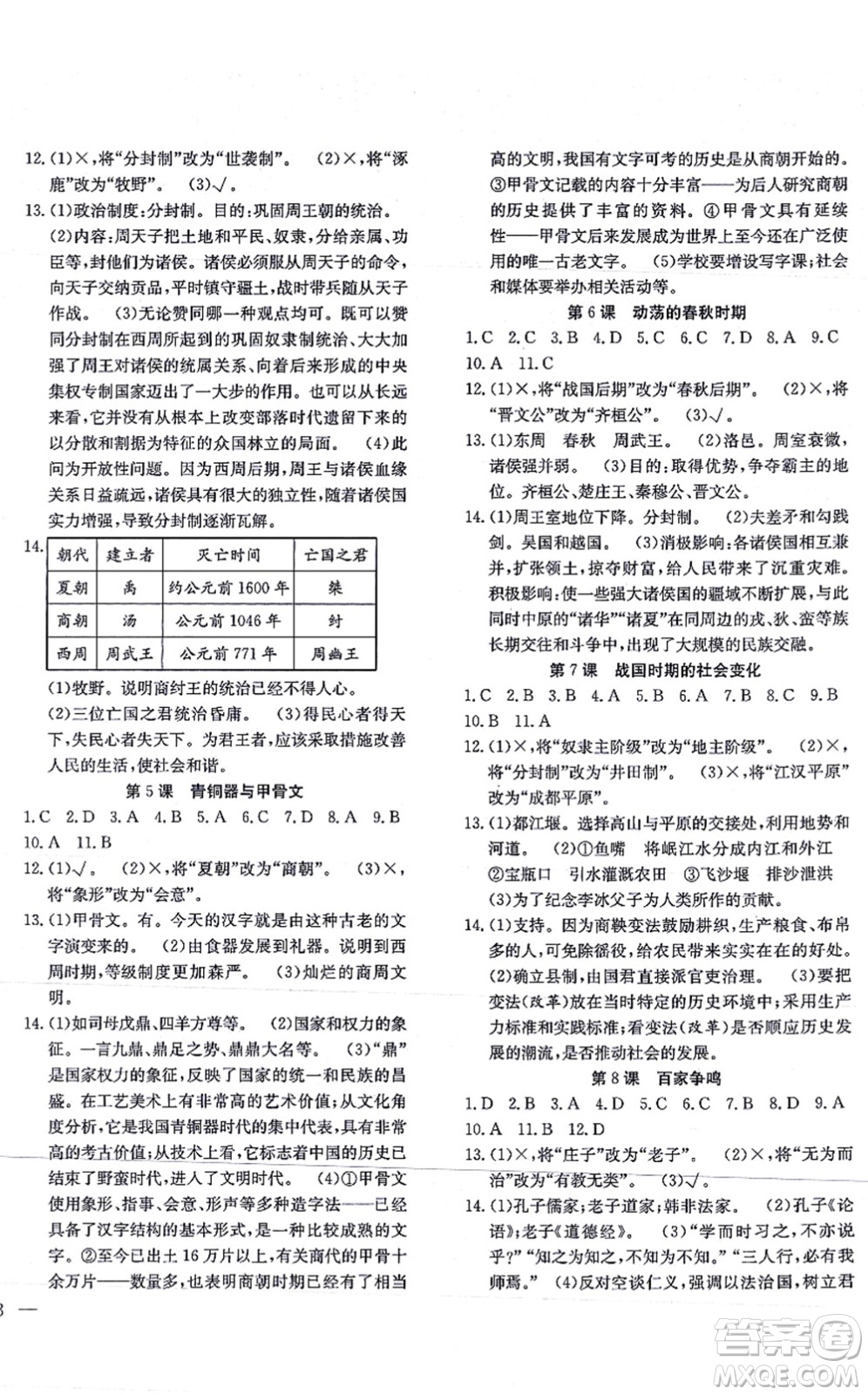 團(tuán)結(jié)出版社2021體驗(yàn)型學(xué)案七年級(jí)歷史上冊(cè)R人教版答案