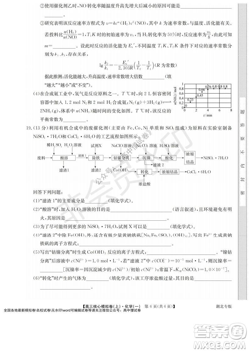 九師聯(lián)盟2022屆新高考高三核心模擬卷上化學一試題及答案