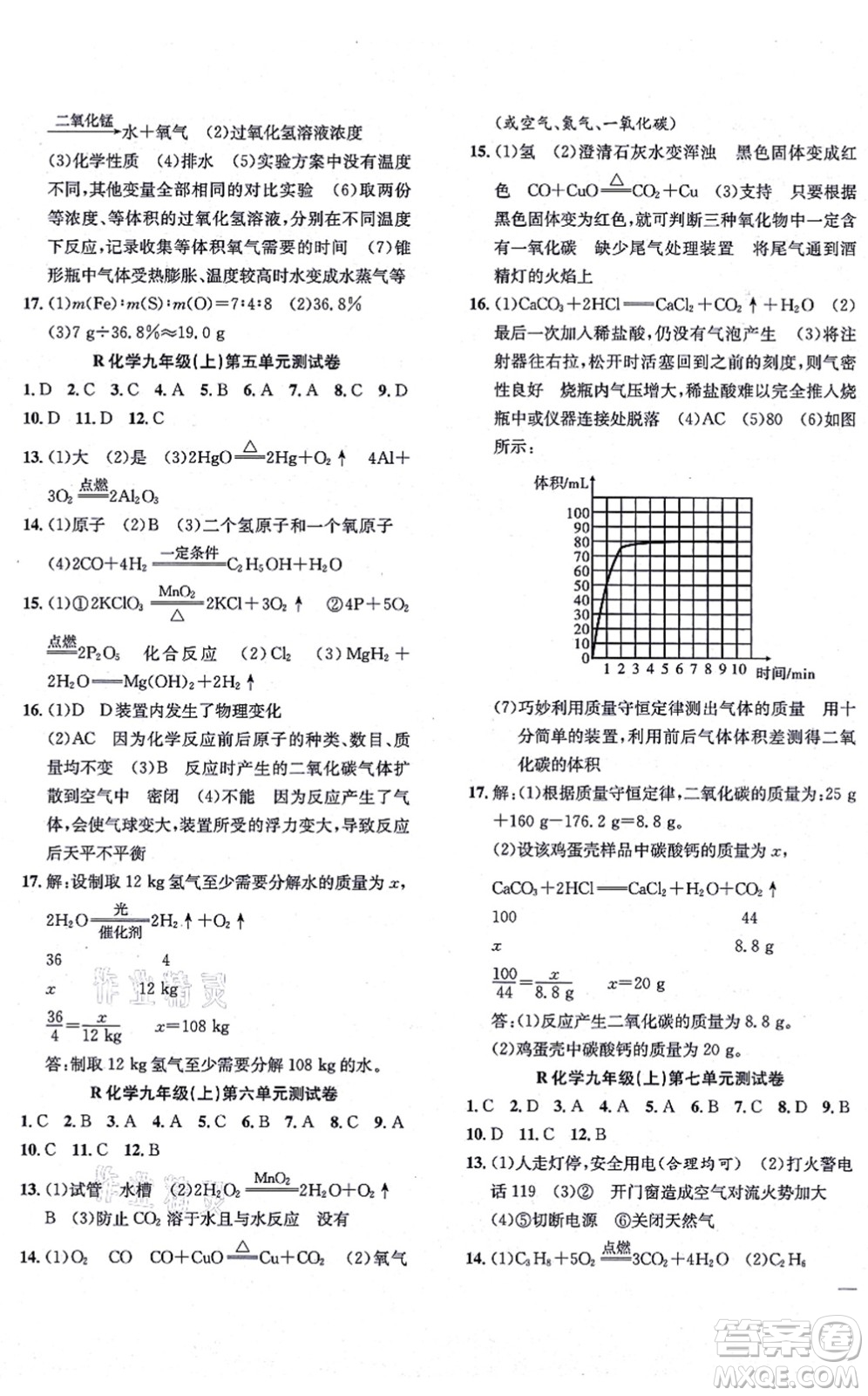 團(tuán)結(jié)出版社2021體驗(yàn)型學(xué)案九年級(jí)化學(xué)上冊(cè)R人教版答案