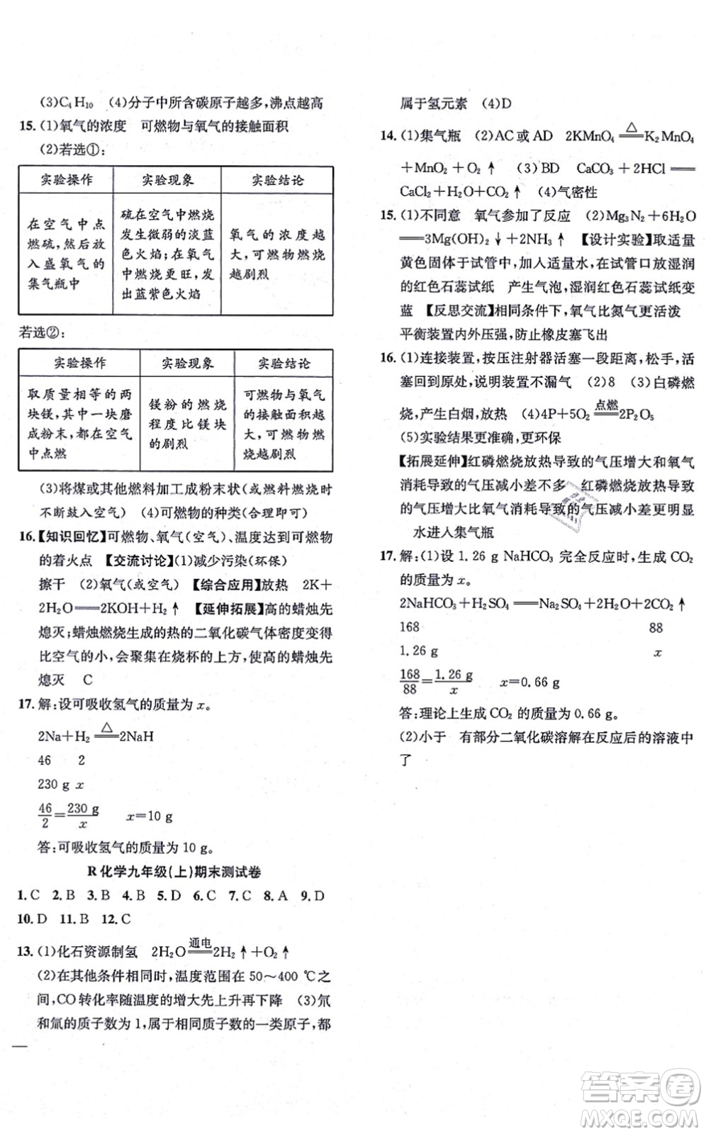 團(tuán)結(jié)出版社2021體驗(yàn)型學(xué)案九年級(jí)化學(xué)上冊(cè)R人教版答案