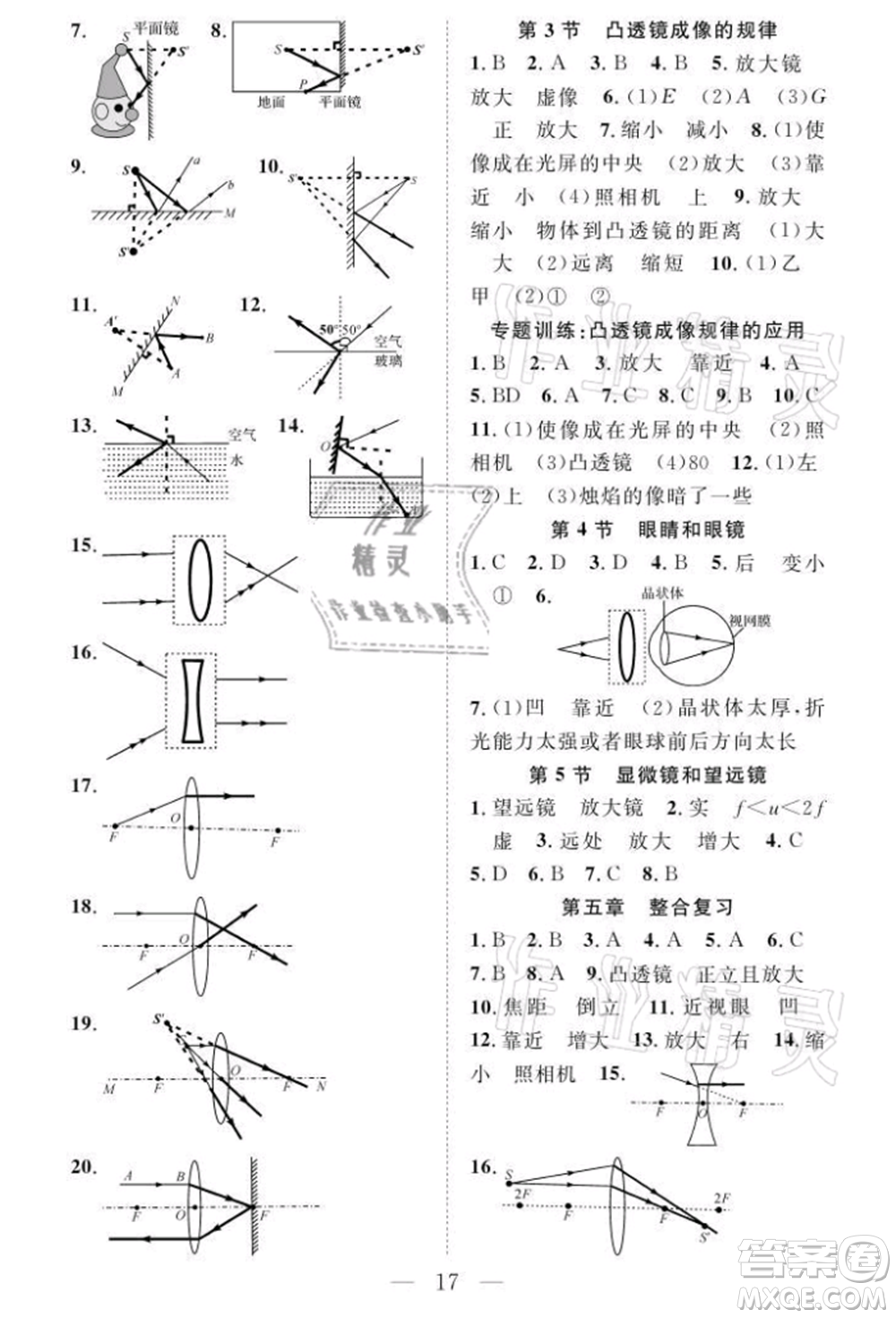 長江少年兒童出版社2021優(yōu)質(zhì)課堂導(dǎo)學(xué)案八年級上冊物理人教版B課后作業(yè)參考答案