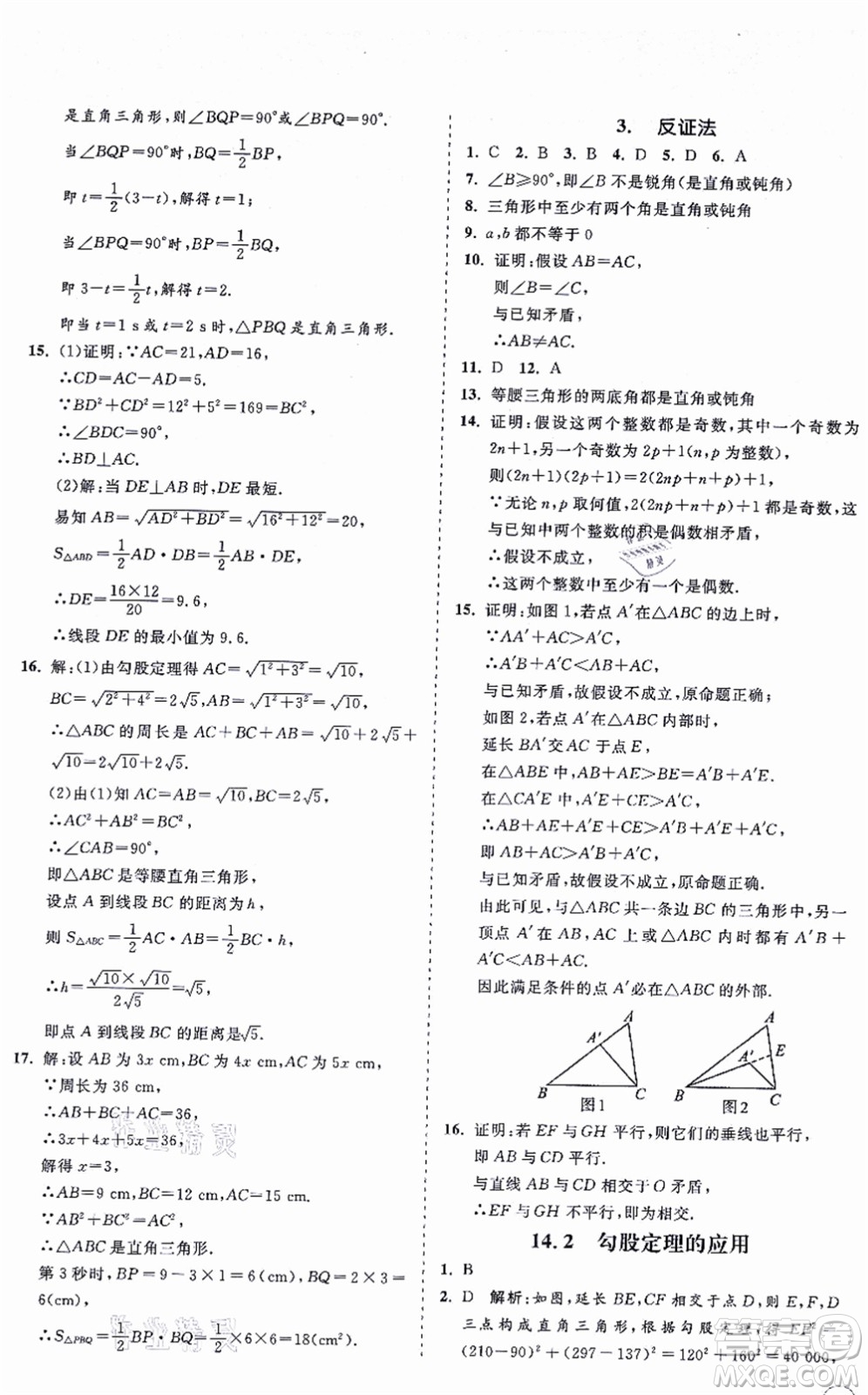 海南出版社2021新課程同步練習(xí)冊八年級數(shù)學(xué)上冊華東師大版答案